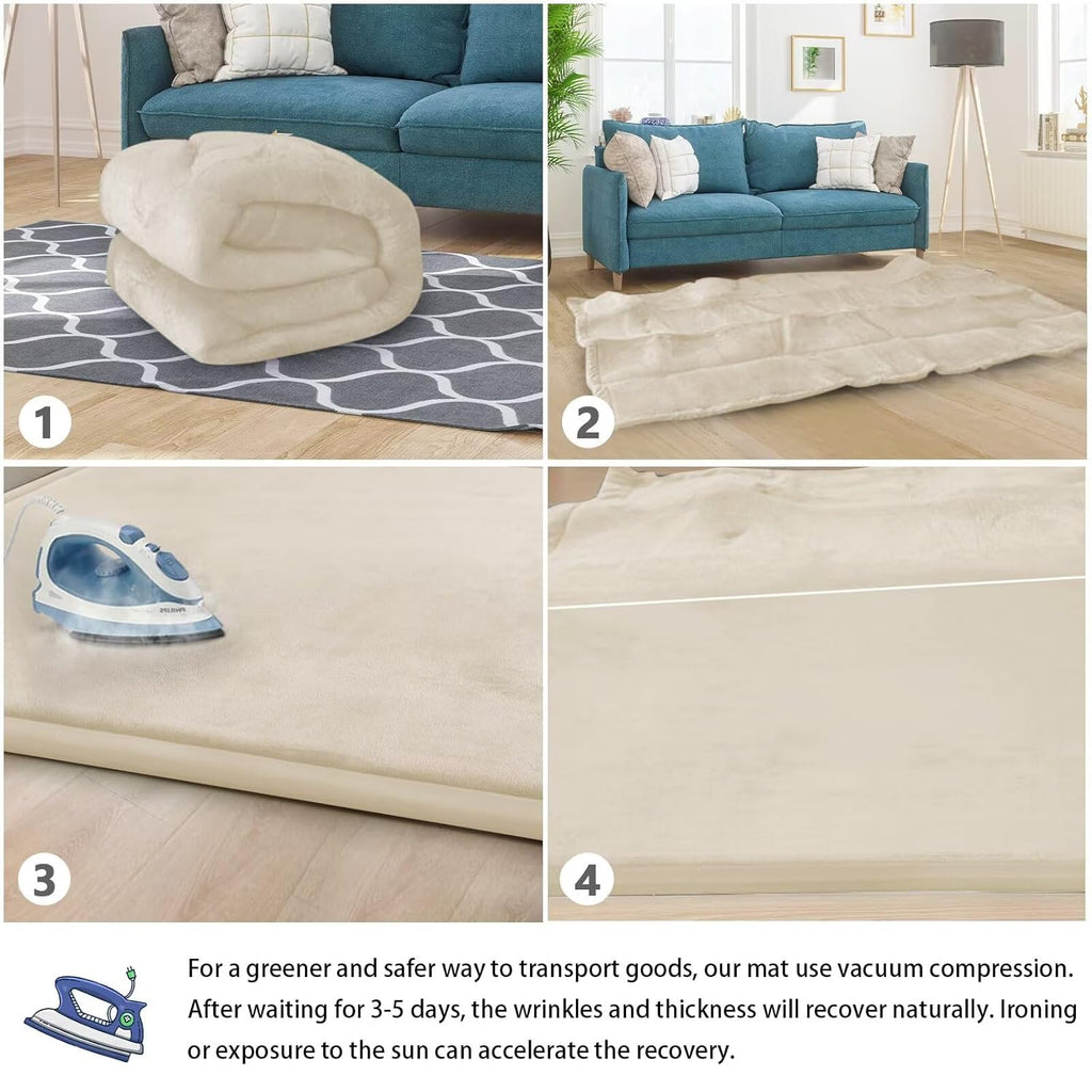 Baby Play Mat for Floor Tummy Time Mat Nursery Rug   6'7"x6'7" Memory Foam 1.3" (Beige)