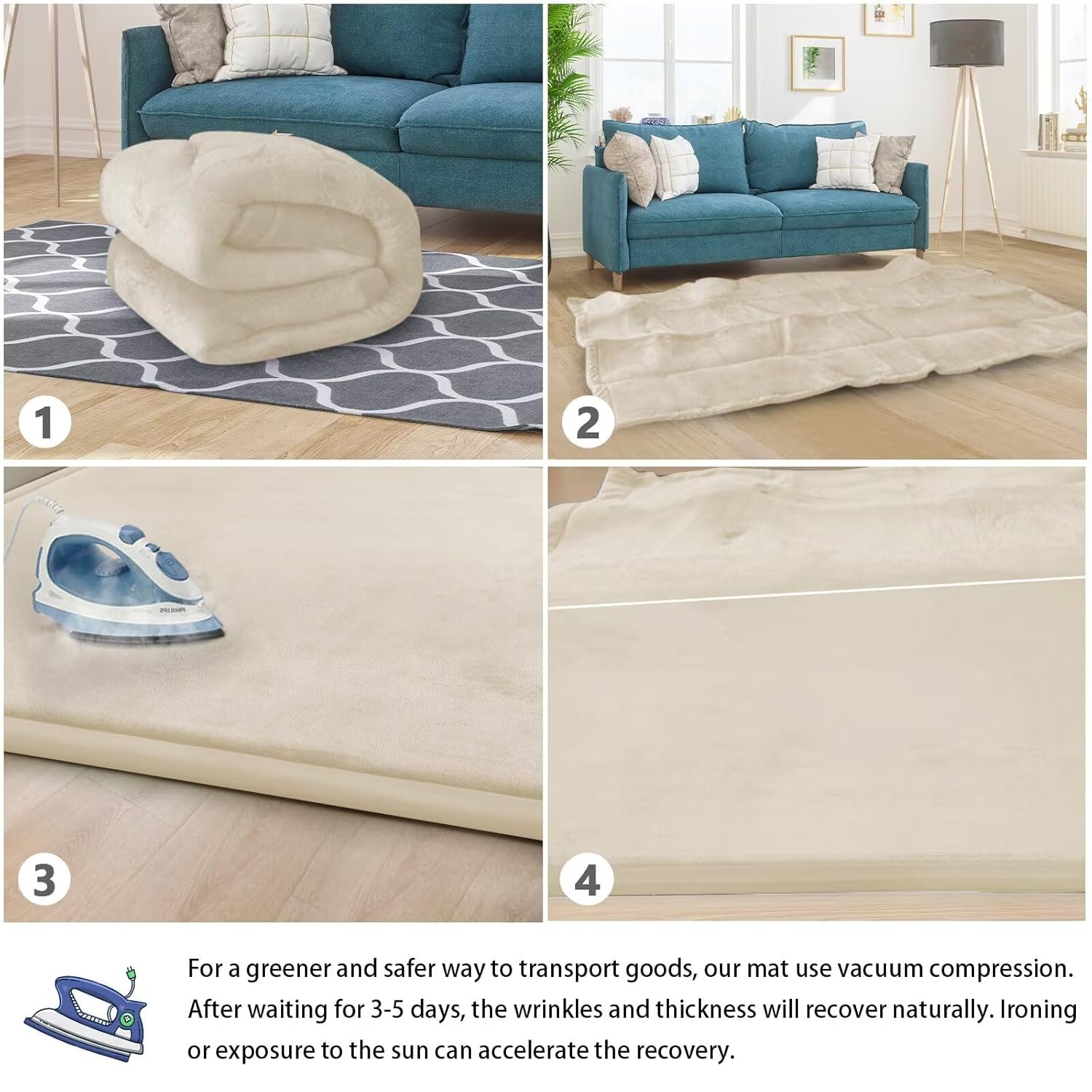 Baby Play Mat for Floor Tummy Time Mat Nursery Rug   6'7"x6'7" Memory Foam 1.3" (Beige)