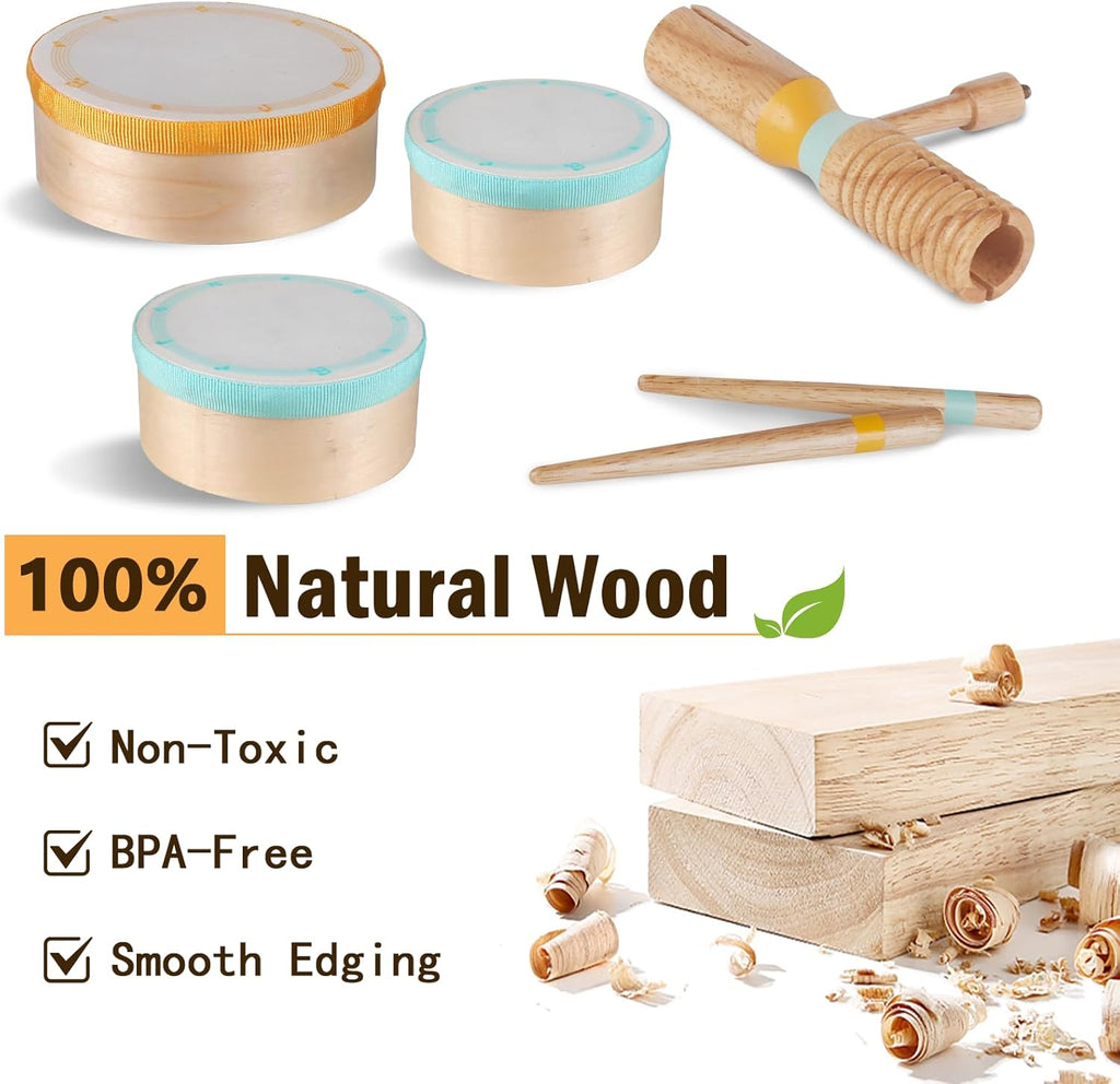 Toddlers Drum Set Toys for 1 Year Old Boy Girls,Baby Drum with Xylophone for Toddlers 1-3,Musical Instruments, Kids Wooden Montessori Toys (Wood)