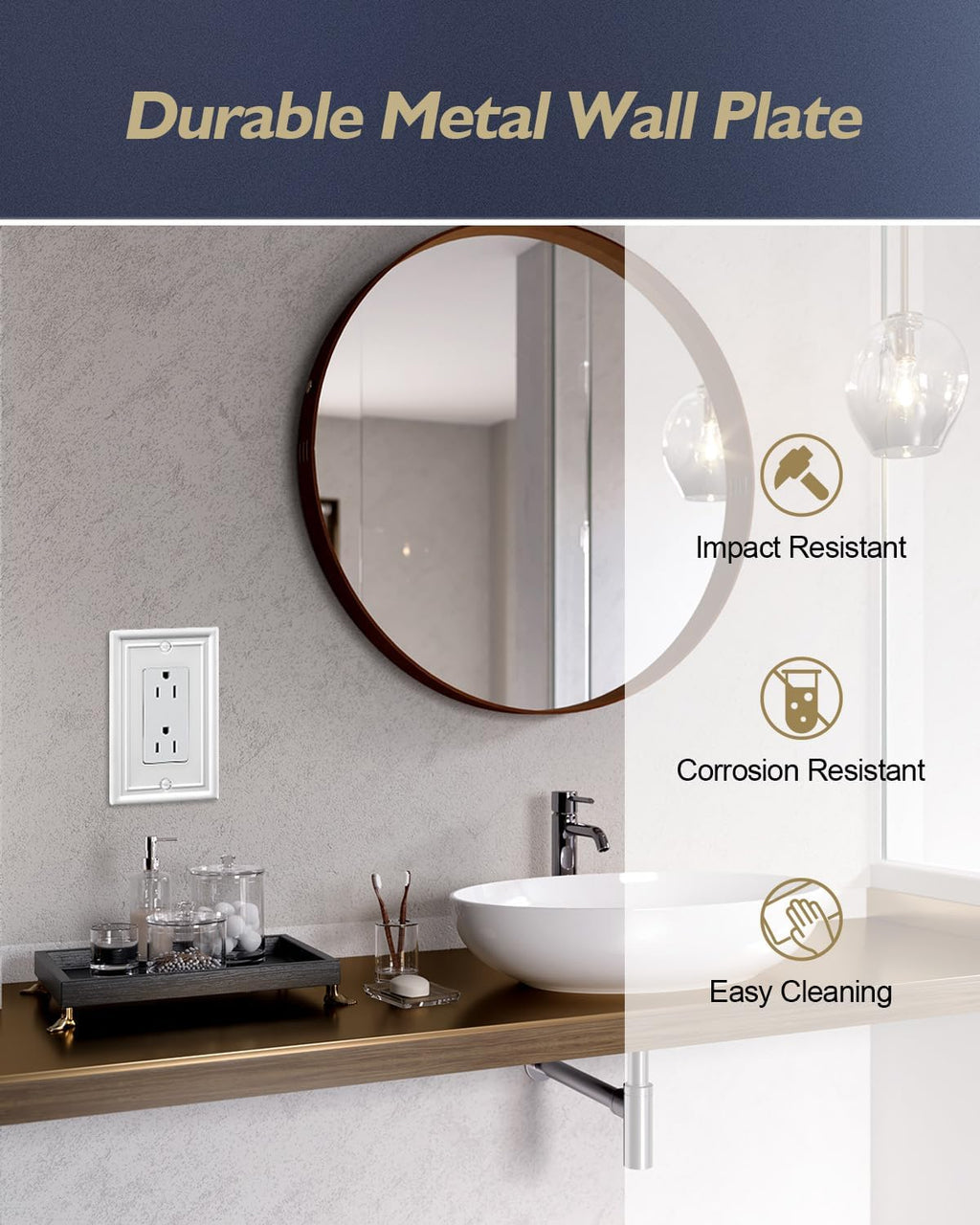 2-Pack Decorator Wall Plate, Off White Outlet Covers, Metal Wall Plate Cover for Receptacle, GFCI Outlet, Dimmer Switch, 3.15''*4.88'', Midsize