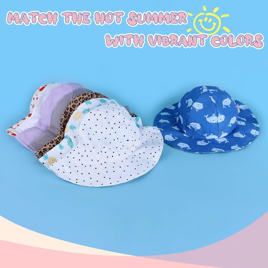 UPF 50+ Baby Bucket Hat - Wide Brim Sun Protection Beach Cap for Girls - Cute & Adjustable Toddler Hat
