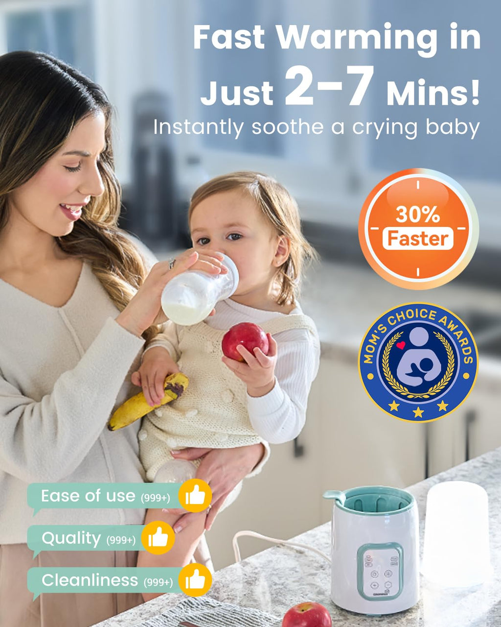GROWNSY Baby Bottle Warmer, 8-in-1 Fast Baby Milk Warmer with Timer for Breastmilk or Formula, Accurate Temperature Control, 24H Keep, Food Heater&Defrost BPA-Free Bottle Warmer for All Bottles- Green