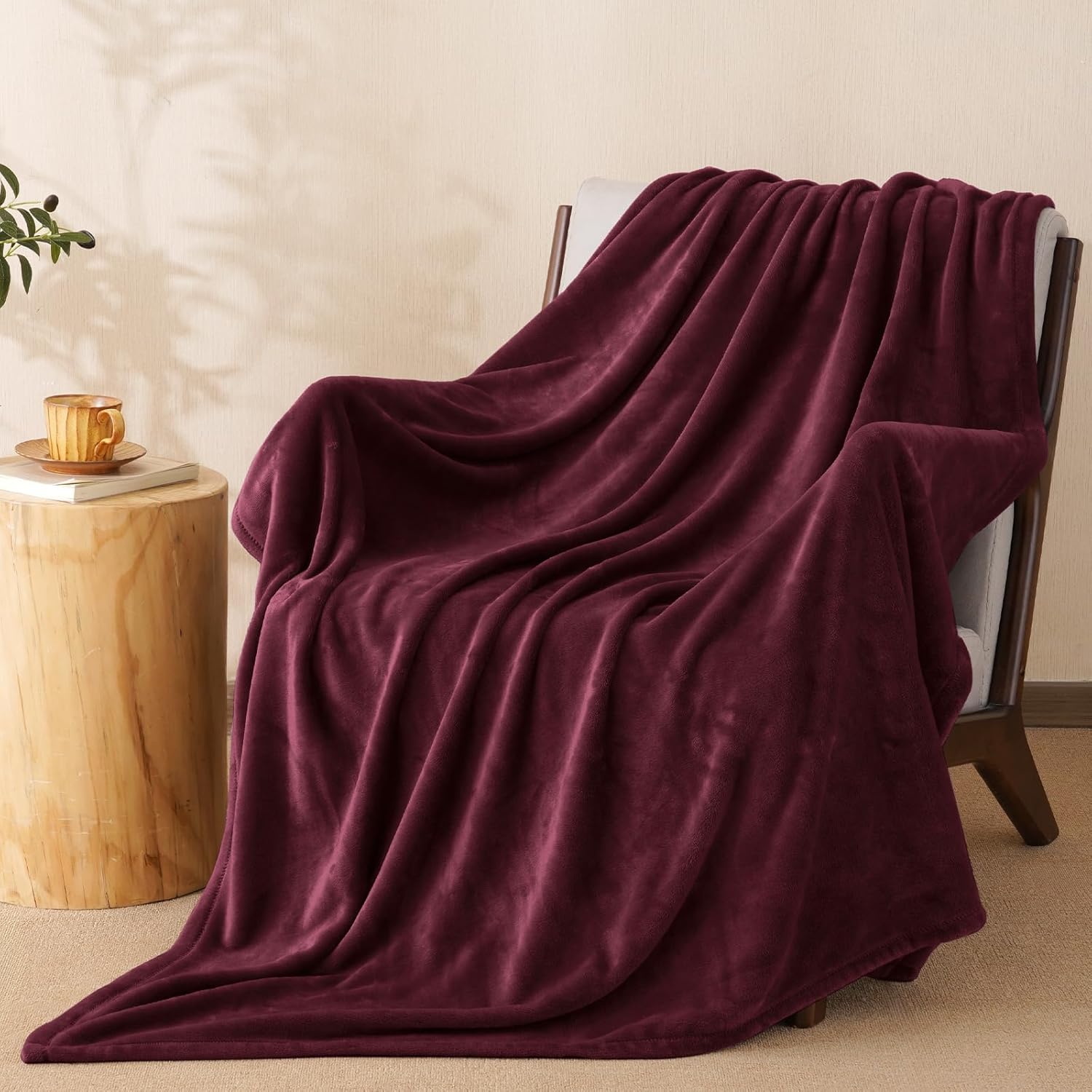 PHF Ultra Soft Fleece Throw Blanket, No Shed No Pilling Luxury Plush Cozy 300GSM Lightweight Blanket for Bed, Couch, Chair, Sofa Suitable for All Season, 50" x 60", Wine Red/Burgundy