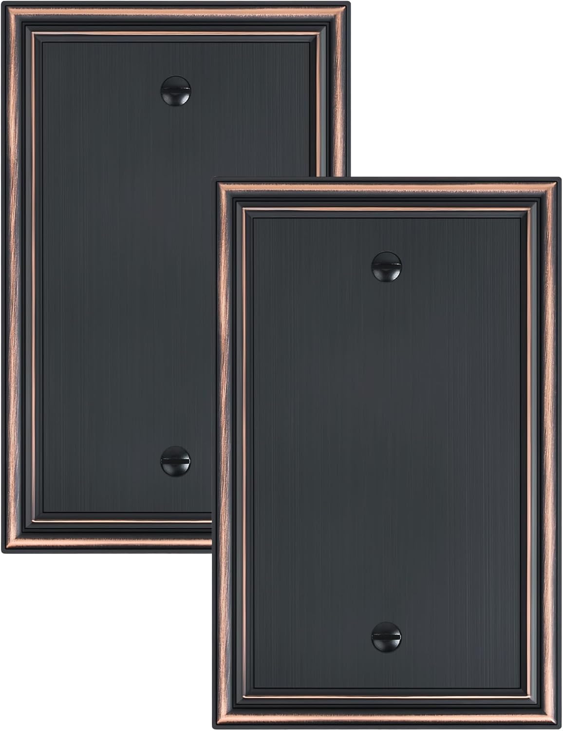 2-Pack Single Blank Wall Plates, Durable Solid Zinc Alloy Blank Outlet Covers, Decorative Aged Bronze Wall Plate Cover for Unused Outlets/Switches, Corrosion Resistant