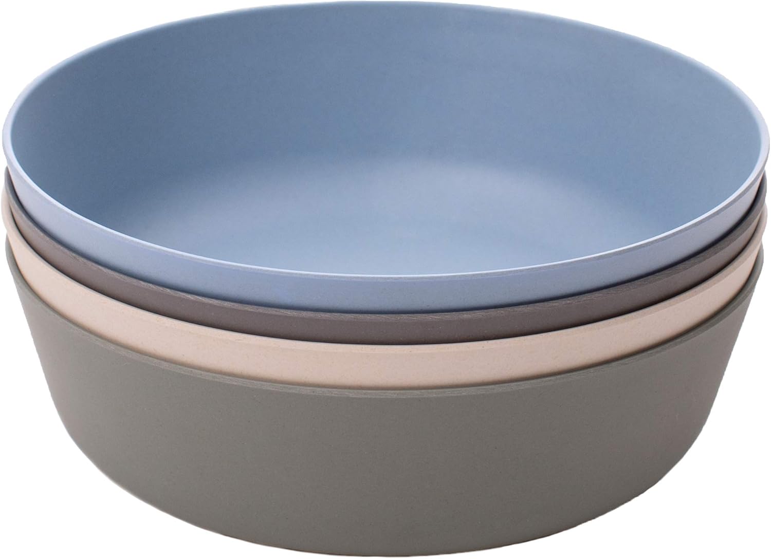 WeeSprout Bamboo Kids Bowls, Set of Four 15 oz Kid-Sized Dinnerware, Cereal, Leftovers & Snack Bowl, Dishwasher Safe (Blue, Green, Gray, & Beige)