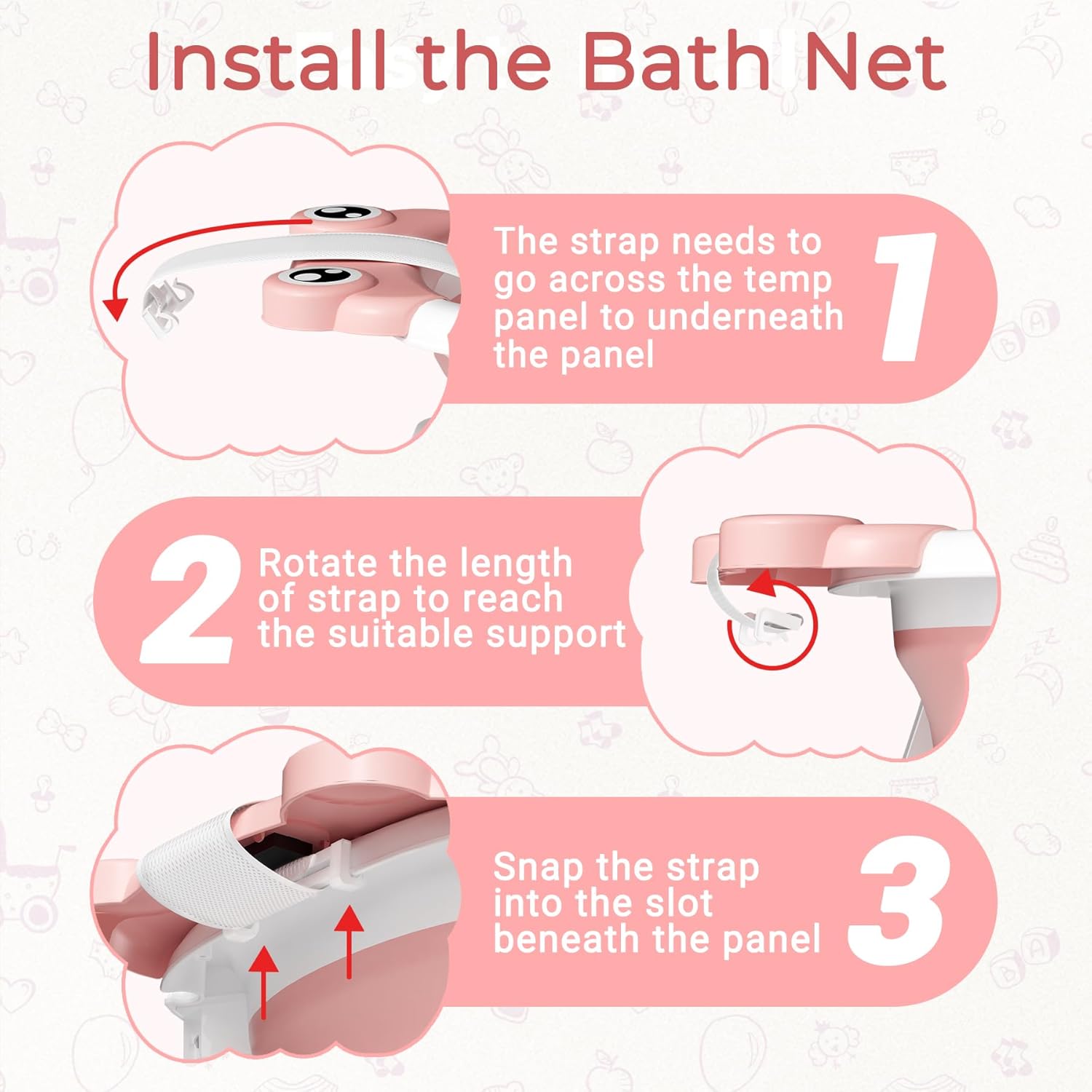 Baby Bathtub, Collapsible Newborn Bathtub for Infant to Toddler 0-24 Months with Soft Cushion and Thermometer,Portable Travel Newborn Tub with No-Slip Feet, Baby Shower Gifts,Pink