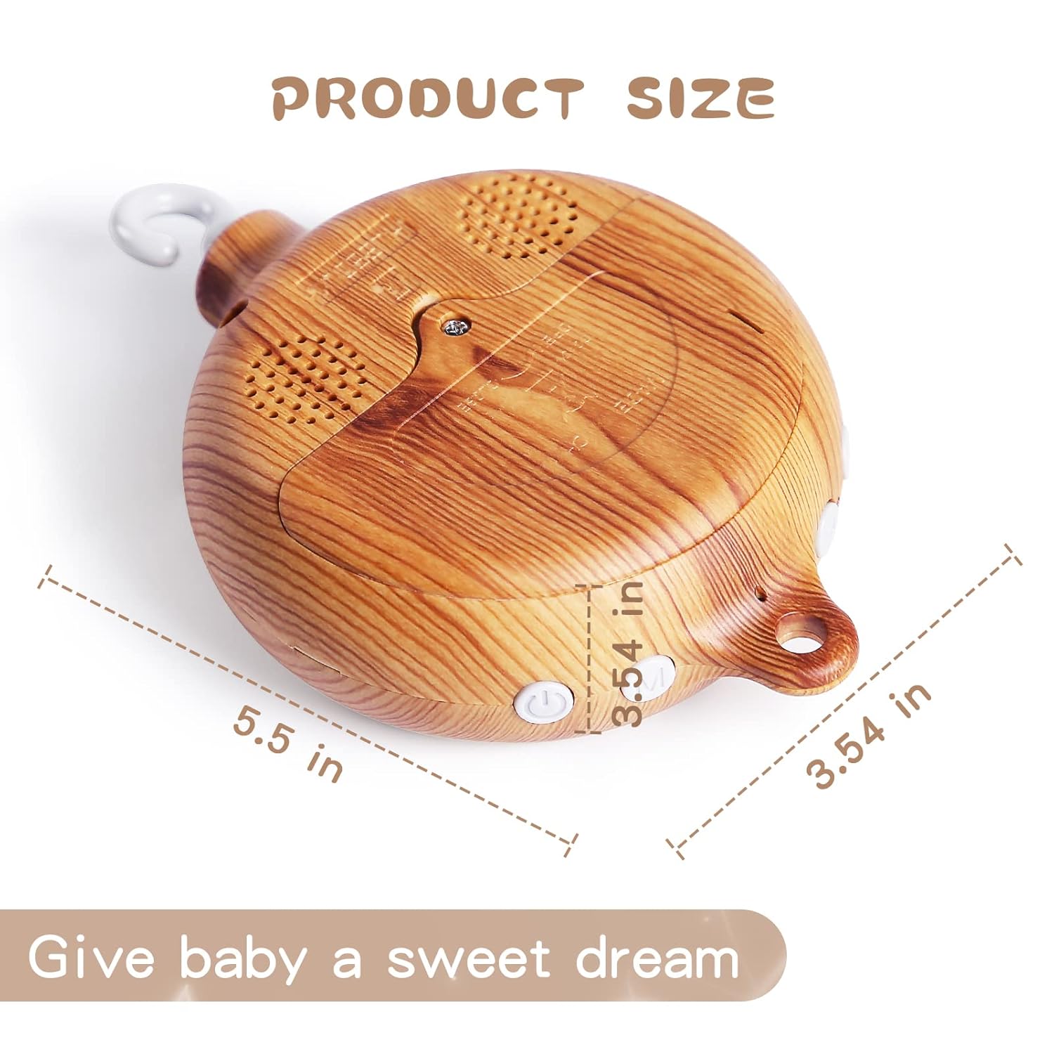 Baby Crib Mobile Musical Box - Mobile Rotary Music Box Imitation Wood - Music Box with Rotating Hook -Crib Mobile Motor Battery Operated Plays 12 Tunes Crib Toys Attachments (Without Arm)