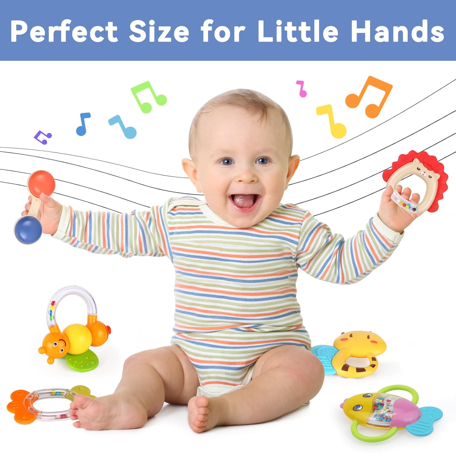 MOONTOY 9pcs Baby Rattles 3-6 Months, Infant Teething Toys 3-6 Months, Teethers Baby Toys 6-12 Months Sensory Toys for Babies 3 4 5 6 7 9 10 Month Boy Girl Gifts