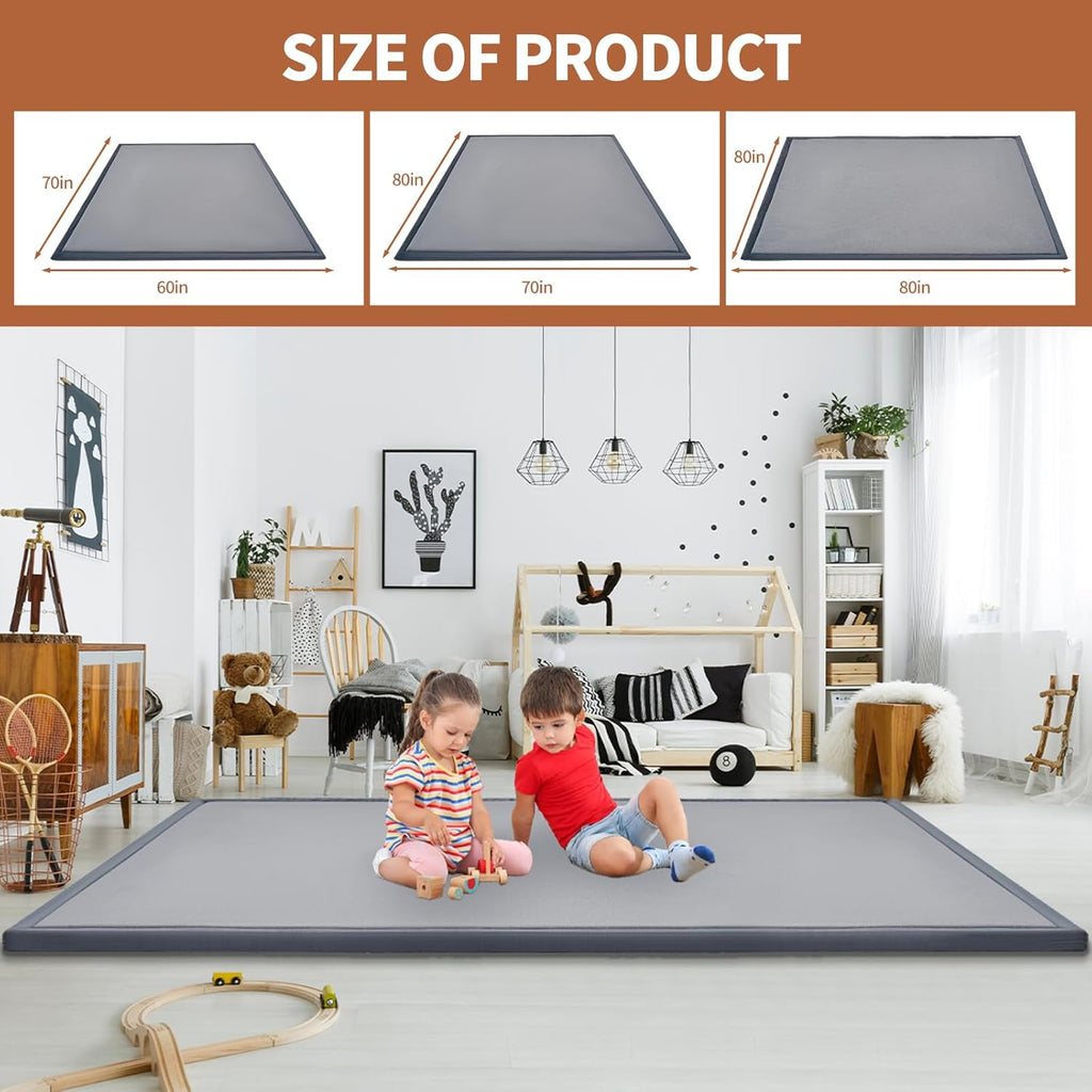 Baby Play Mat for Floor - 1.4" Thick Memory Foam Rug, 70"x59" Playpen Tummy Time Mat, Soft Velvet Nursery Rug, Large Padded Crawling Mat, Cushioned Pads for Playroom Toddlers, Infants, Yoga, Tatami