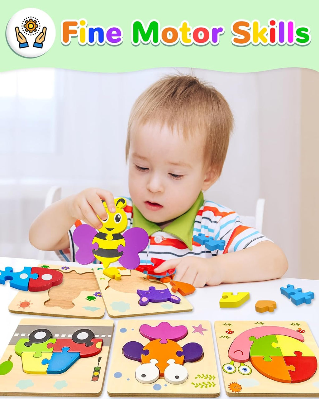 Yetonamr Wooden Toddler Puzzles Gifts Toys for 1 2 3 Years Old Boys Girls, 12 Vehicle Shape Montessori Toy Educational Blocks Kids Toys Gift Baby Learning Toy Age 1-3, 2-4