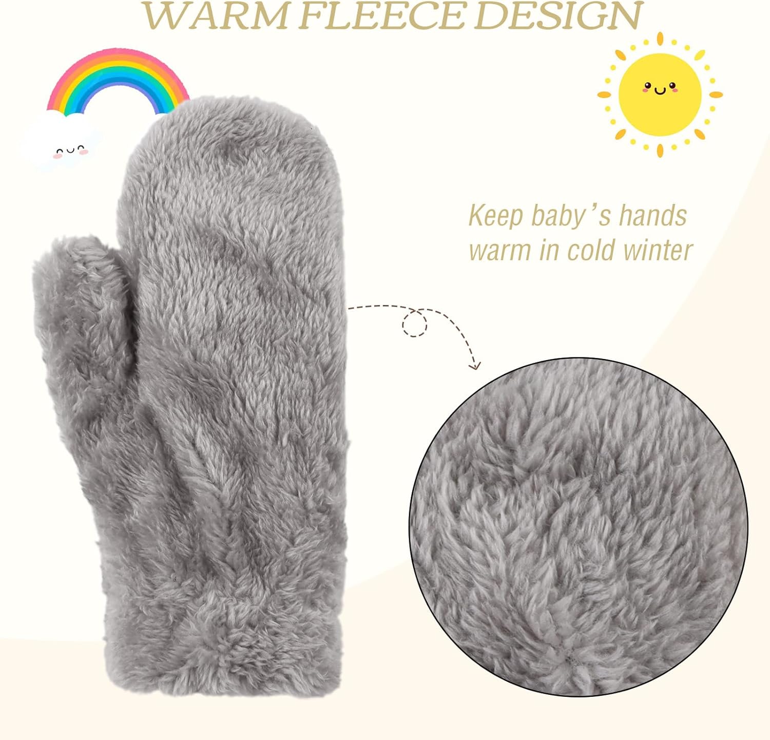 PESAAT Baby Girl Mittens Fleece Toddler Boy Mittens Warm Kids Winter Gloves Unisex Cold Weather Baby Gloves