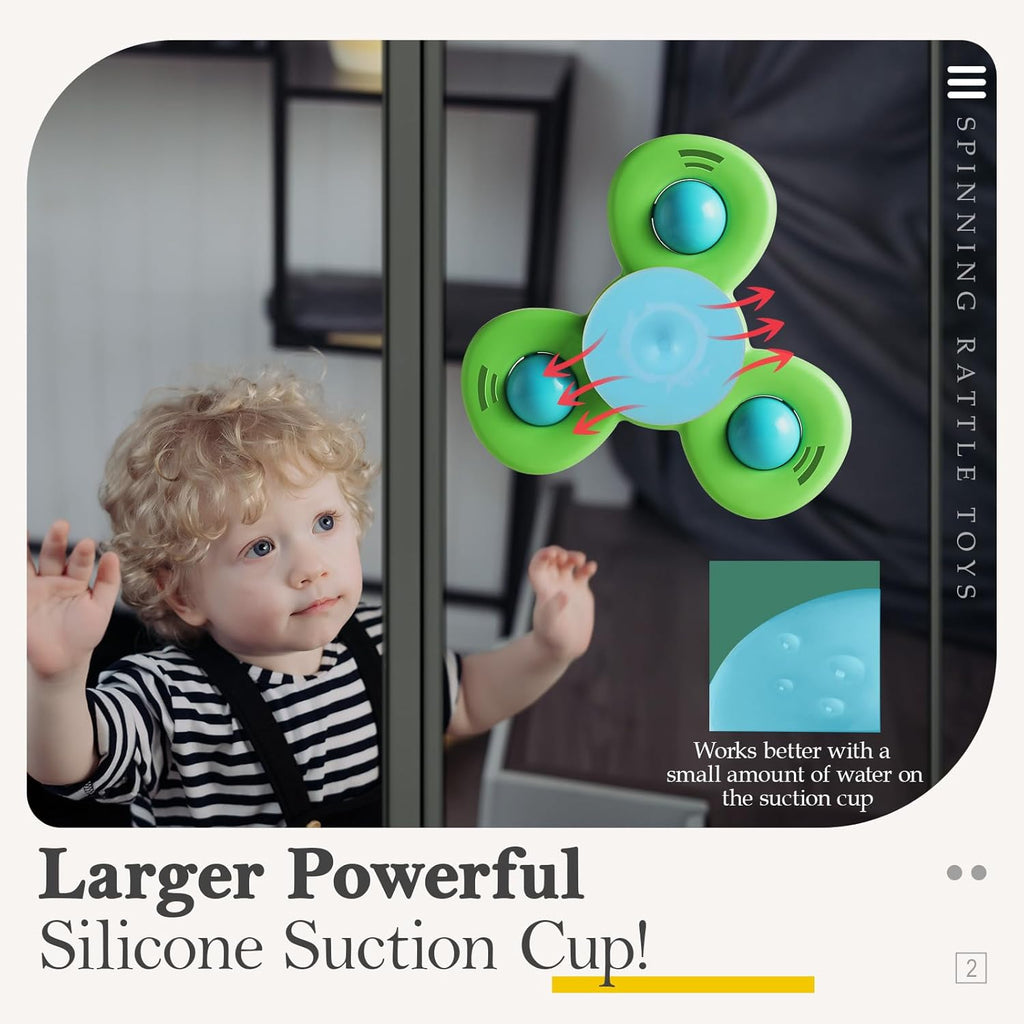 ALASOU 3PCS Suction Cup Spinner Toys for 1 Year Old Boy Girl|Spinning Tops Bath Toys for Kids Ages 1-3|Sensory Toys for Baby 6 12 18 Months Boy Birthday Gift