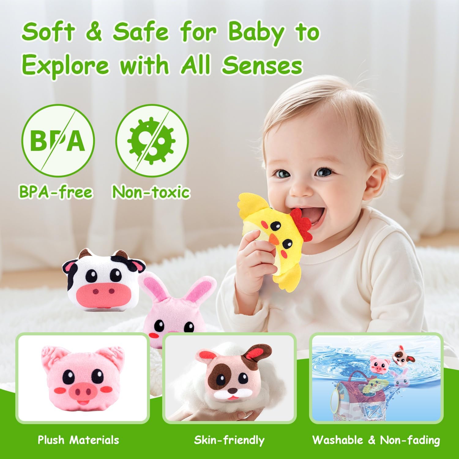 Baby Toys 6-12 Months, Soft Barn Toy with 6 Stuffed Farm Animals, Rattle, Crinkle, Mirror, Sensory Toys for Toddlers 1-3, 6 7 8 9 10 Month Old Baby Toys, Montessori Toys Gift for 1 Year Old Boy Girl