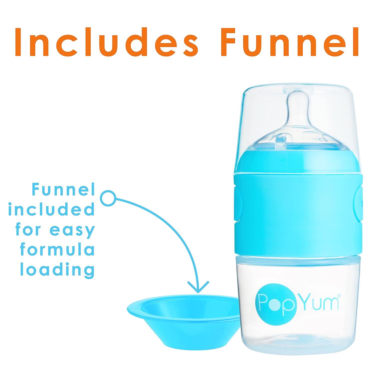 PopYum 5 oz Blue Anti-Colic Formula Making/Mixing/Dispenser Baby Bottles, 3-Pack with #1 Slow Flow Nipples, 150 ml, BPA-Free, Natural Latch