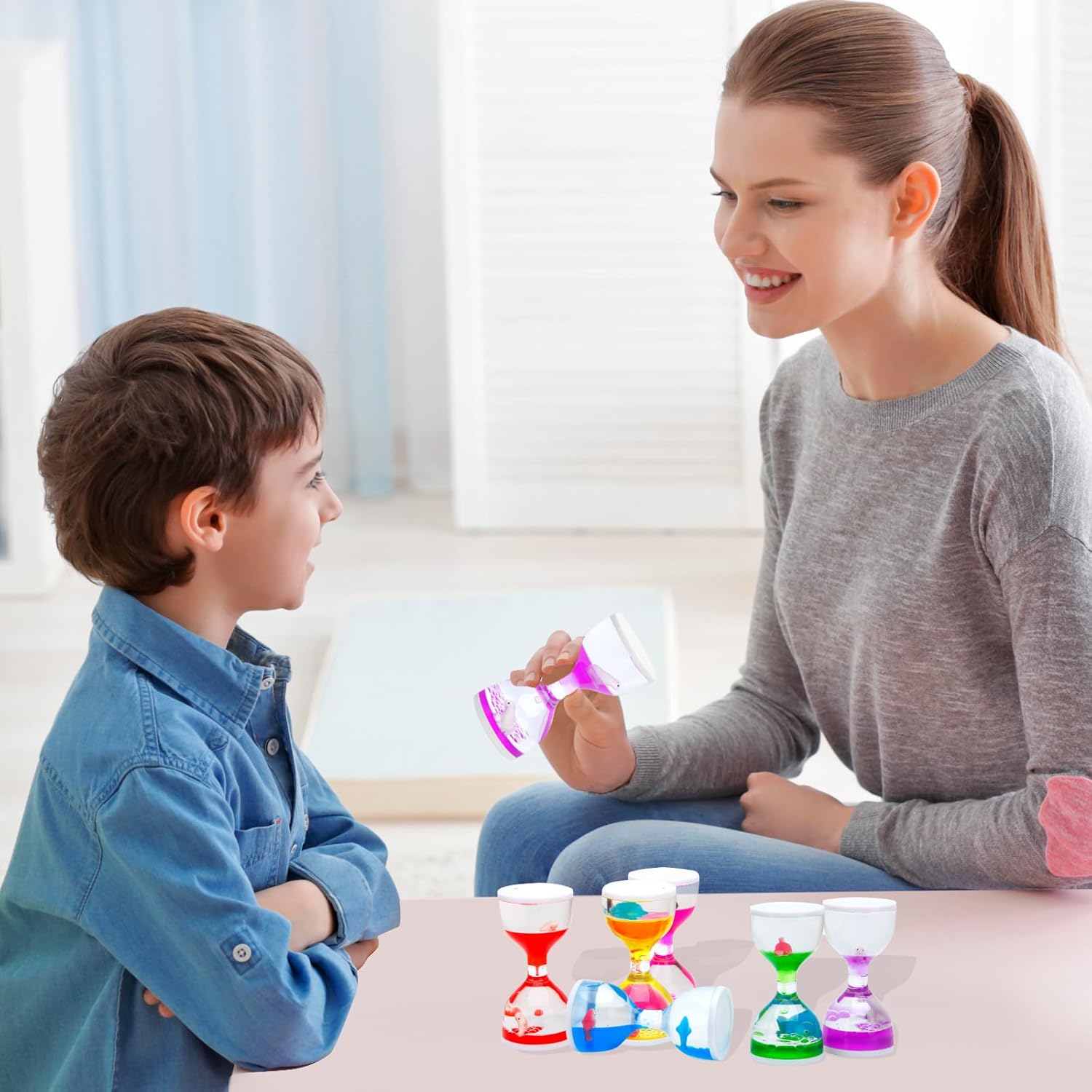 Liquid Motion Timers for Kids, Set of 3, Sensory Bubble Toys for Toddlers (Green)