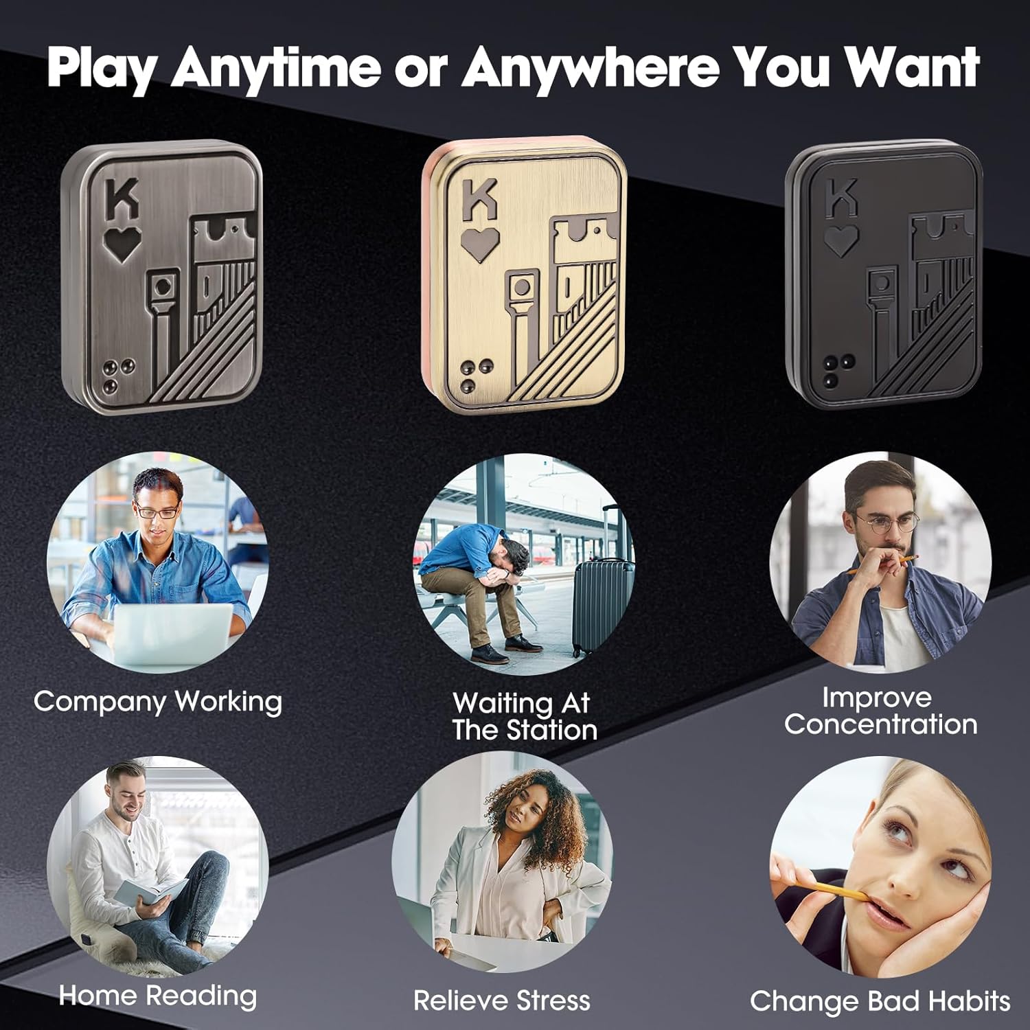 Fidget Slider, Metal Poker Push Card, Fidget Toy, Fidget Clicker, Fidget Toys for Adults Teens, Relieve Stress Anxiety ADHD, Gift for Boyfriend, Husband and Father (Black K)