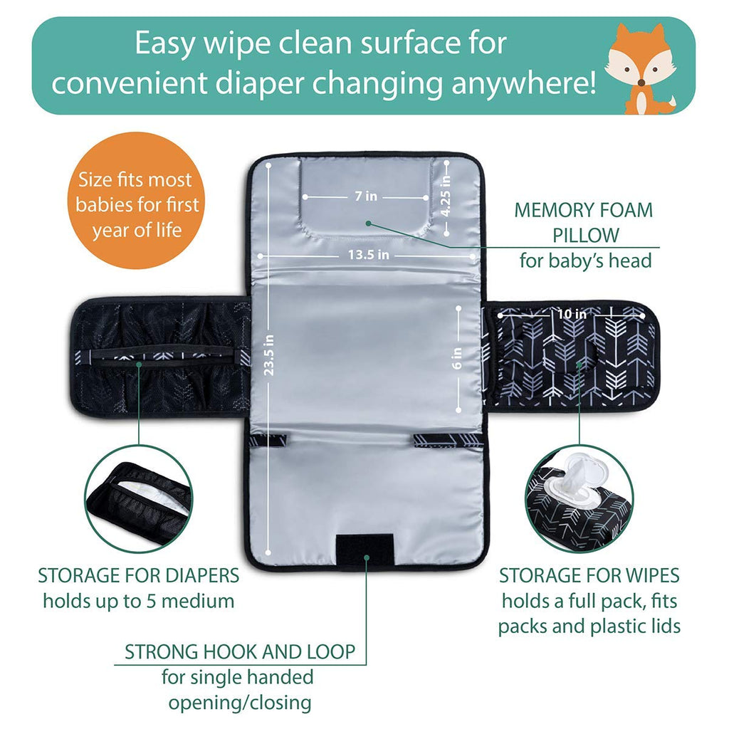 Portable Changing Pad - Waterproof Travel Baby Diaper Changing Pad, Mat Foldable, Wipes Pocket, Gifts