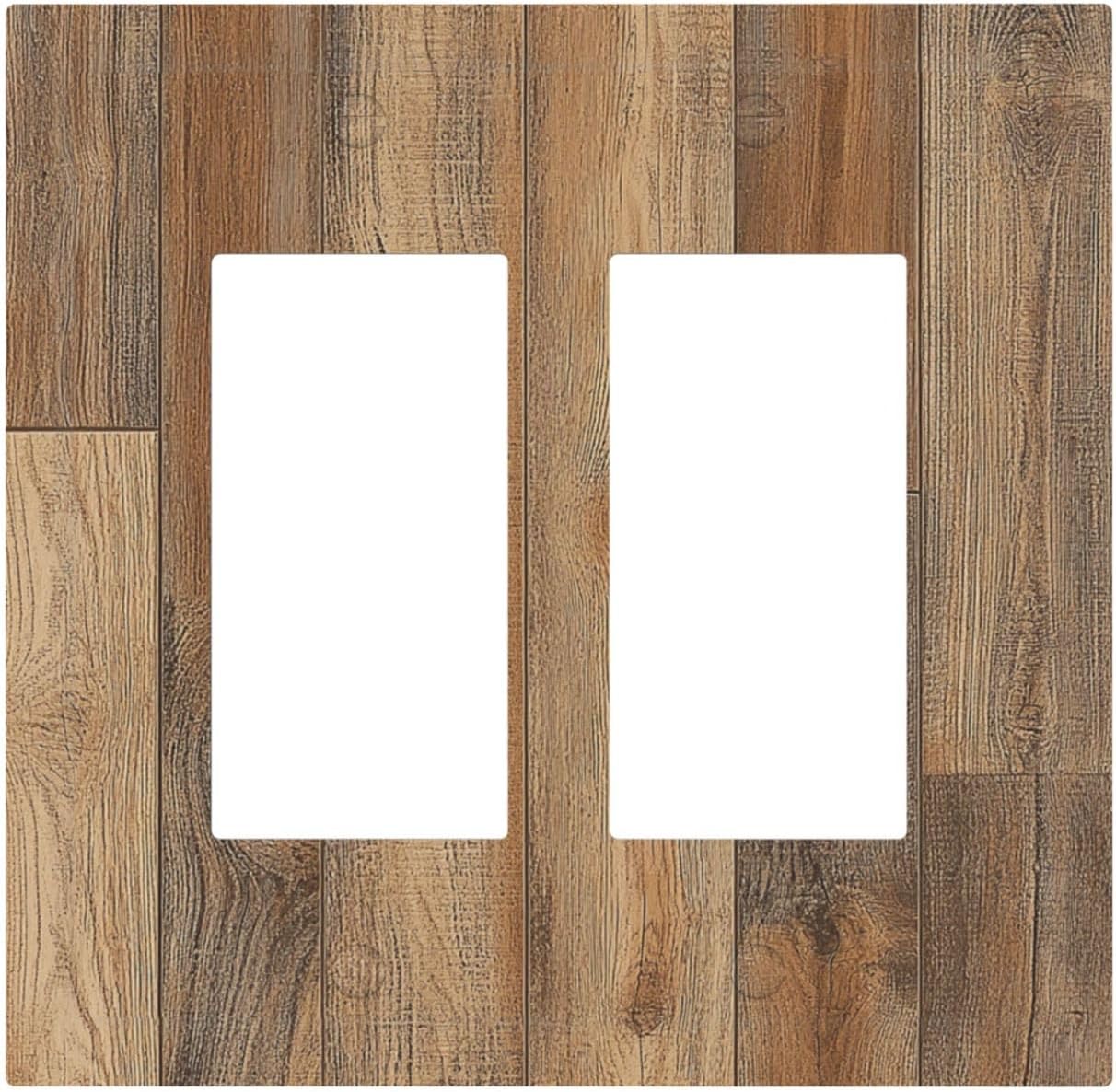 Decorative Outlet Covers Retro Rustic Brown Wood Grain 2 Gang Double Gfci Rocker Electrical Wall Panels Light Switch Cover Plate For Farmhouse Cabin Decor