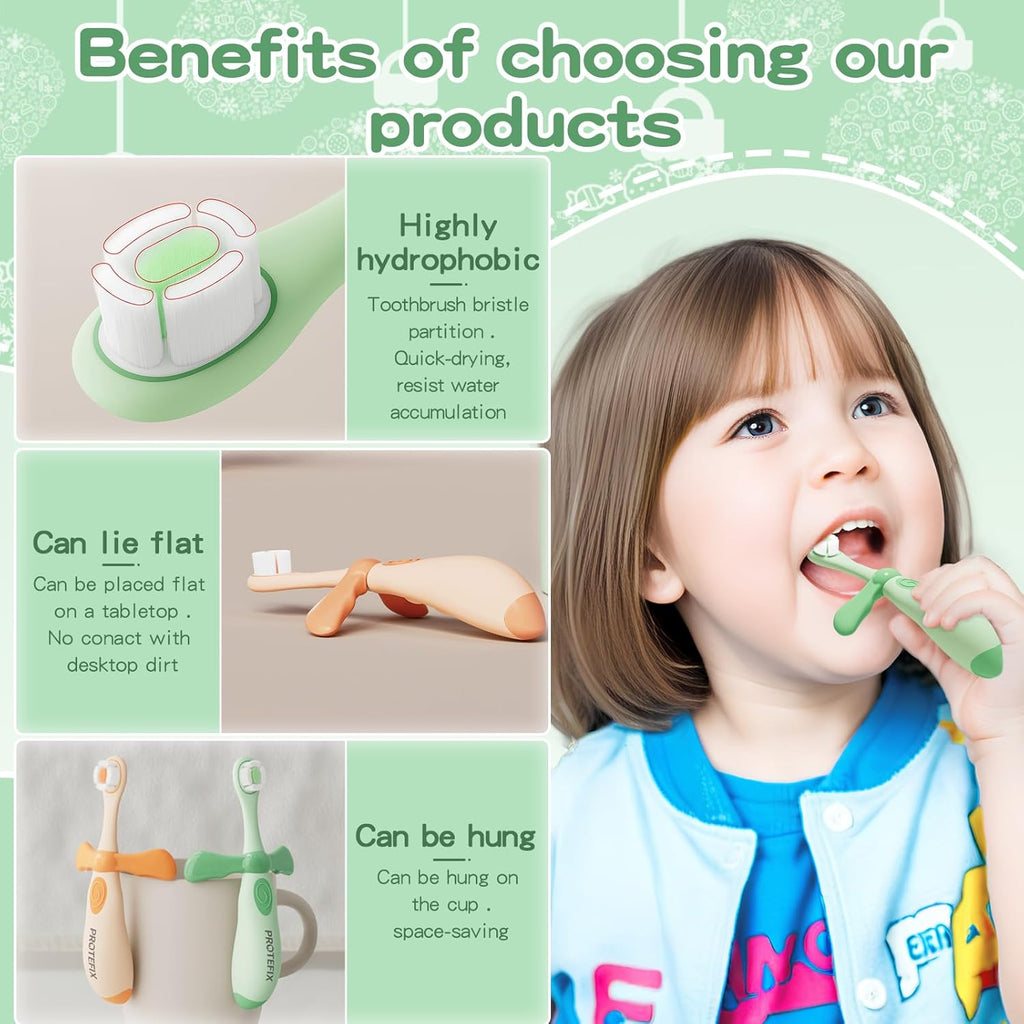 Kids Toothbrushes 2 Pack,Soft Bristle Toothbrushes for Baby 1-3 Years Old Cute Dinosaur Toothbrush for Toddlers Baby's First Training Toothbrush Anti-Strike Throat Not Easy to Shed Bristles