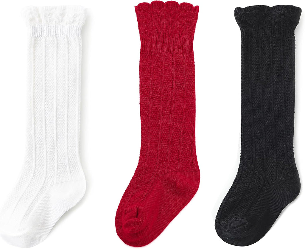 Zando Baby Knee High Socks - Infant to Toddler, Cotton Ruffle Socks, Warm Girls & Boys Long Stockings, 3-6 Pairs