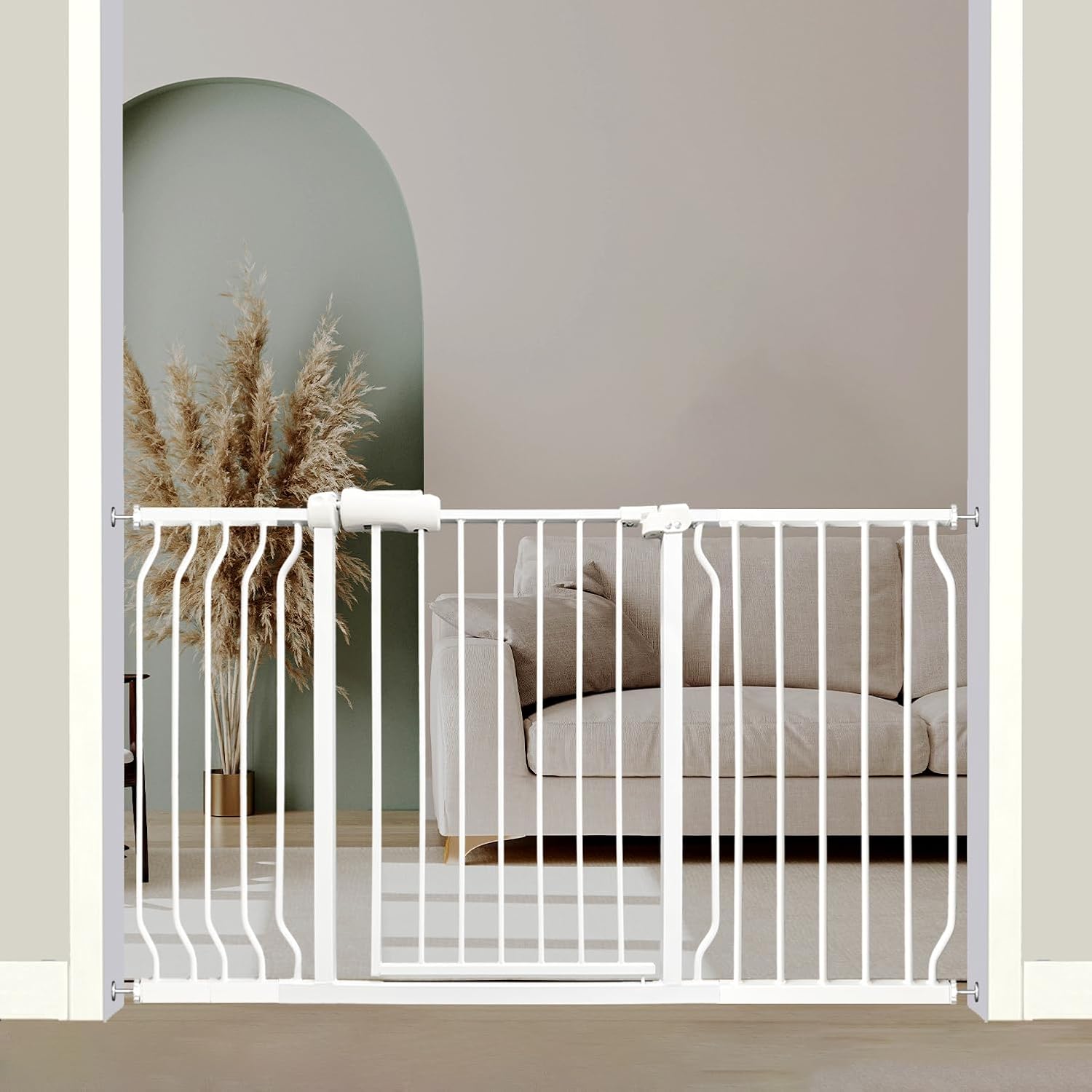 Extra Wide Baby Gate, 52.7-57.5 Inch, Large Walk Through, White Metal, Pressure Mounted, Long Safety Dog Gate for House Doorways & Stairs, 30 Inch Tall