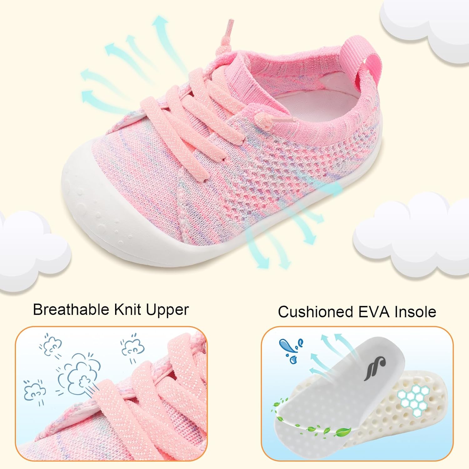 JIASUQI Baby Shoes for Toddler Boys Girls Sneakers Slip on Walking Shoes for Babies