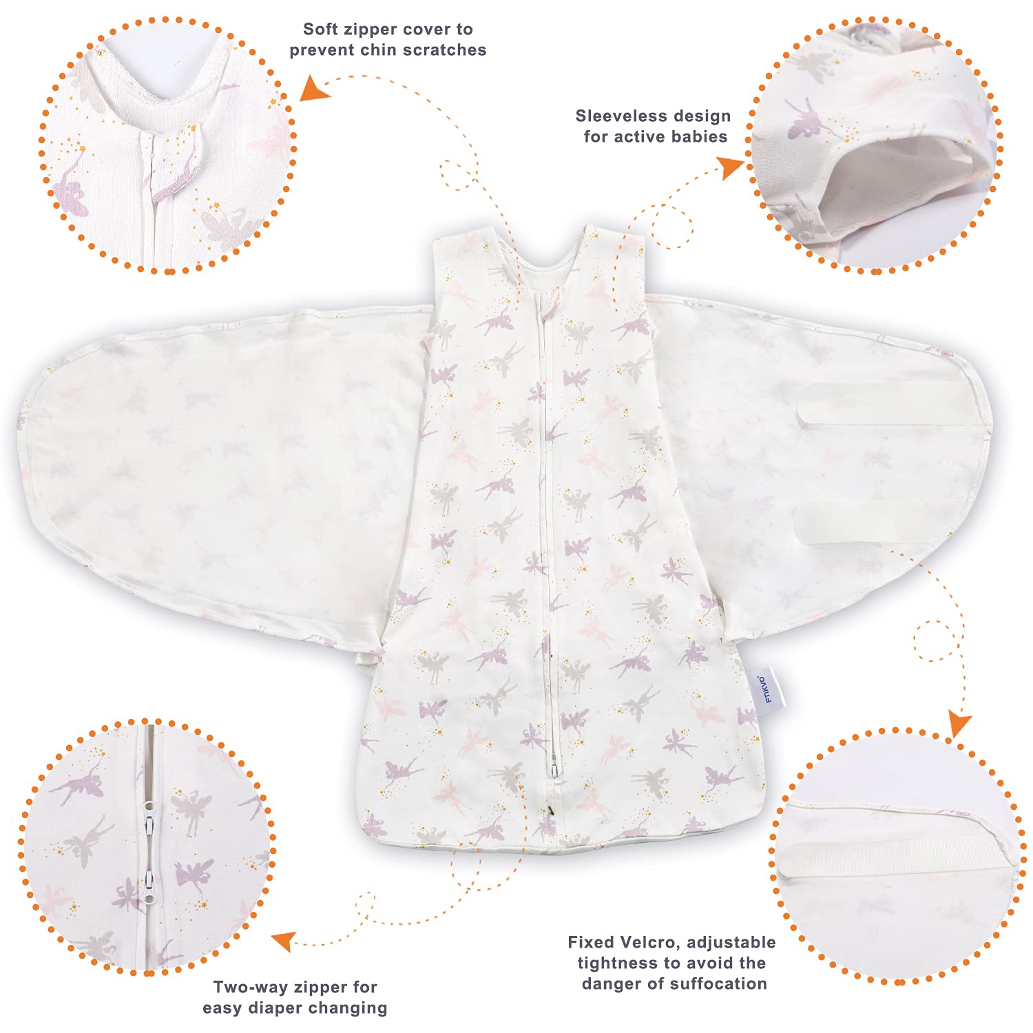 Swaddle-Blanket Baby Girl & Boy Swaddles Newborn Infant Transition 100% Cotton Wrap Blankets, 3-Way Adjustable Wearable Blanket, TOG 1.0 (Little Fairy, 3-6 Month)