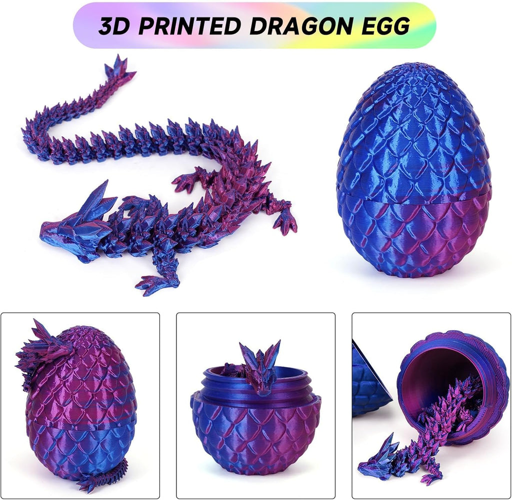 3D Printed Dragon Egg, Dragon Eggs with Dragon Inside, Crystal Articulated Dragon, Mystery Dragon Egg Fidget Toy, 3D Dragon Eggs Surprise Fidget Toy (Laser Purple)