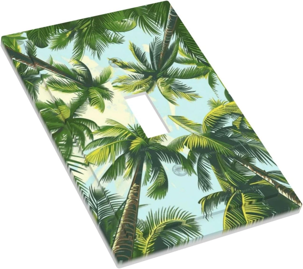 Summer Sky Coconut Palms Trees Green Plants Leaf Decorative Light Switch Cover 1 Gang Single Toggle Device Electrical Faceplate Switchplates Decorator Outlet Wall Plate for Bed Room Living Room Decor