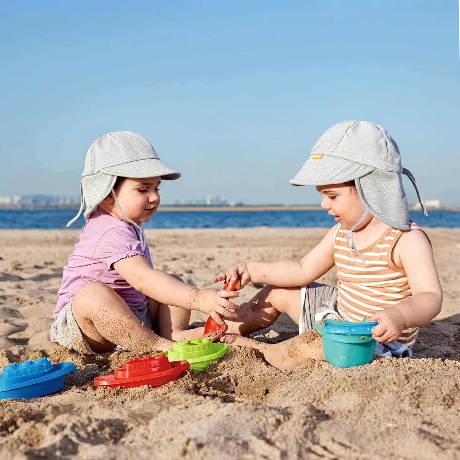 Baby Sun Hat with Breathable Mesh, UPF 50+ Cotton Adjusrtable Unisex Toddler Sun Hat for Summer Beach Swim