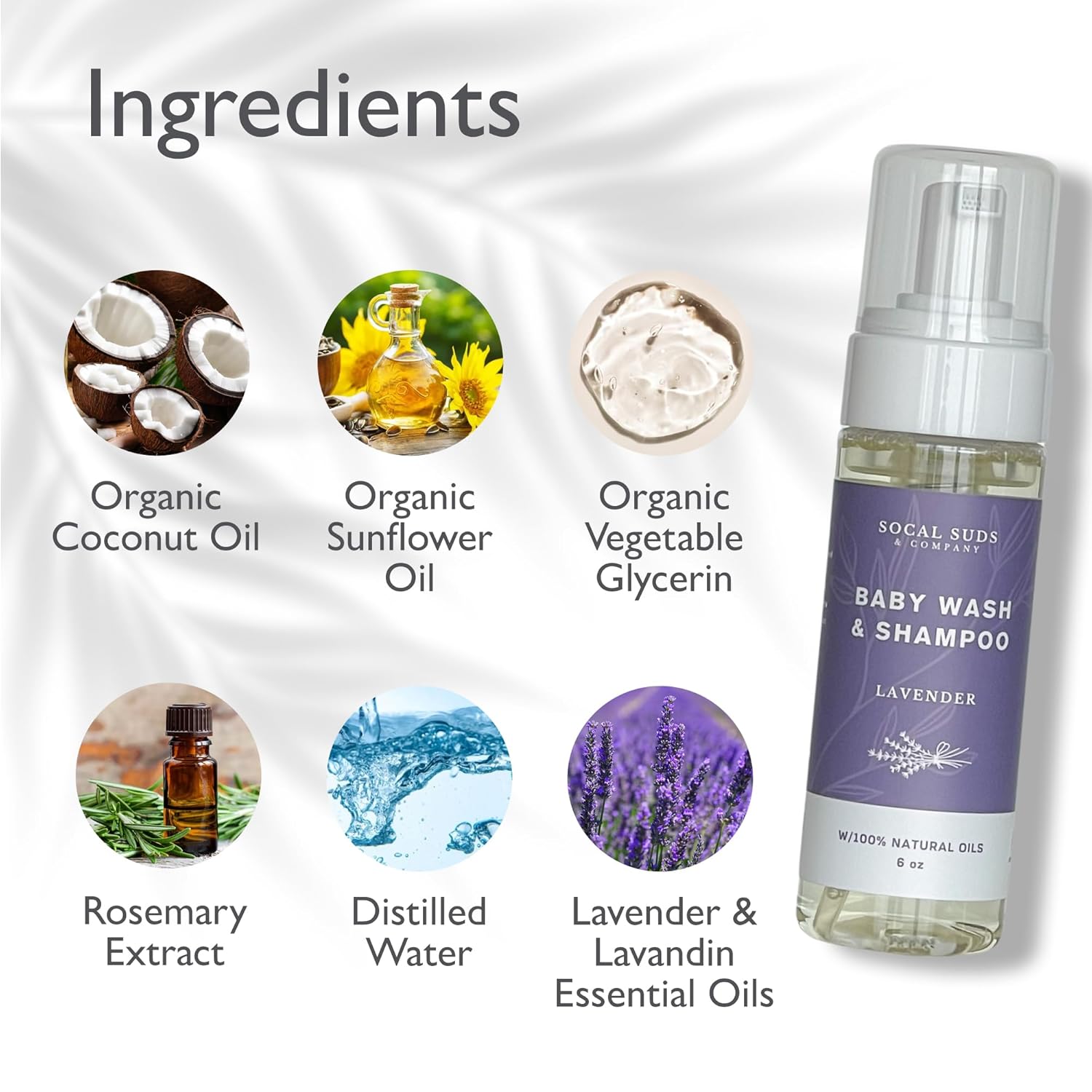 SoCal Suds & Company - Organic Foaming Baby Wash & Shampoo - Gentle Cleansing Newborn Body & Hair Soap for Sensitive Skin - Clean Natural Soothing Ingredients - Lavender, 6oz, 2-Pack