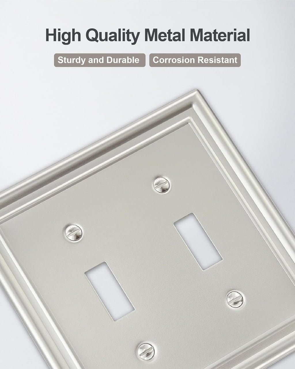 2-Pack Double Toggle Wall Plate, Satin Nickel Light Switch Cover, Metal Switch Covers Wall Plate, Midsize, A035 Series