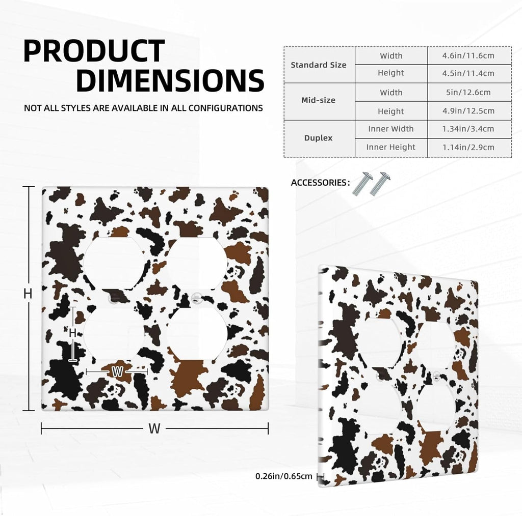 Outlet Covers Rustic Cowhide Highland Cow Milk Cow 2 Gang Double Duplex Decorative Light Switch Covers Electrical Wallplates Socket Faceplate For Farmhouse Home Decor