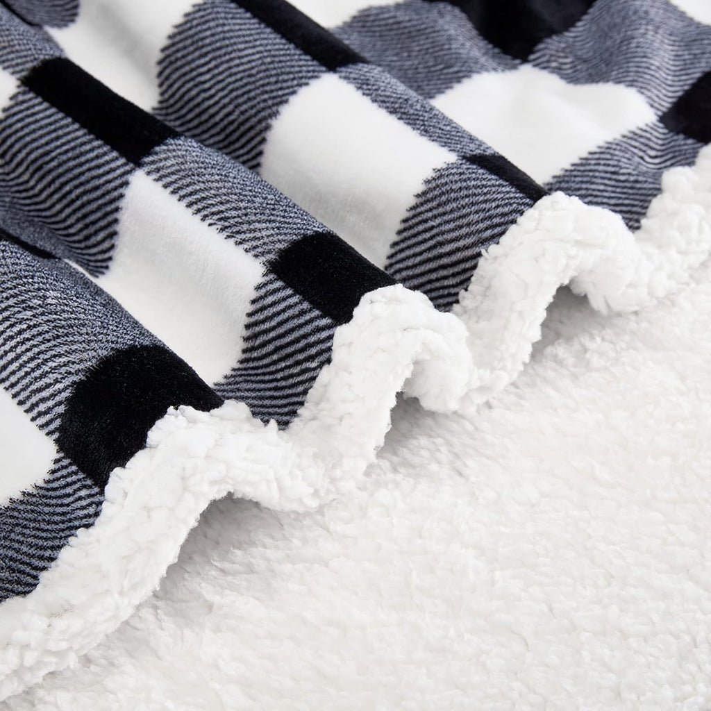 Touchat Sherpa Plaid Twin Blanket 60" X 70", Fuzzy Fluffy Soft Cozy Throw Blanket, Twin Size Plush Fleece Flannel Plush Microfiber Blanket for Couch Bed Sofa (Black)