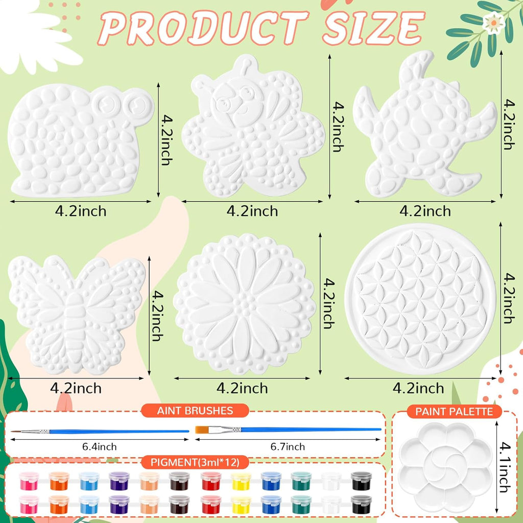 6 Pack Paint Your Own Plaster Stones - Kids Summer Arts and Crafts Garden Handprint Stepping Stone Painting Kit DIY Ceramic Craft Pottery Outdoor Painting Gifts for Kids Ages 4-12