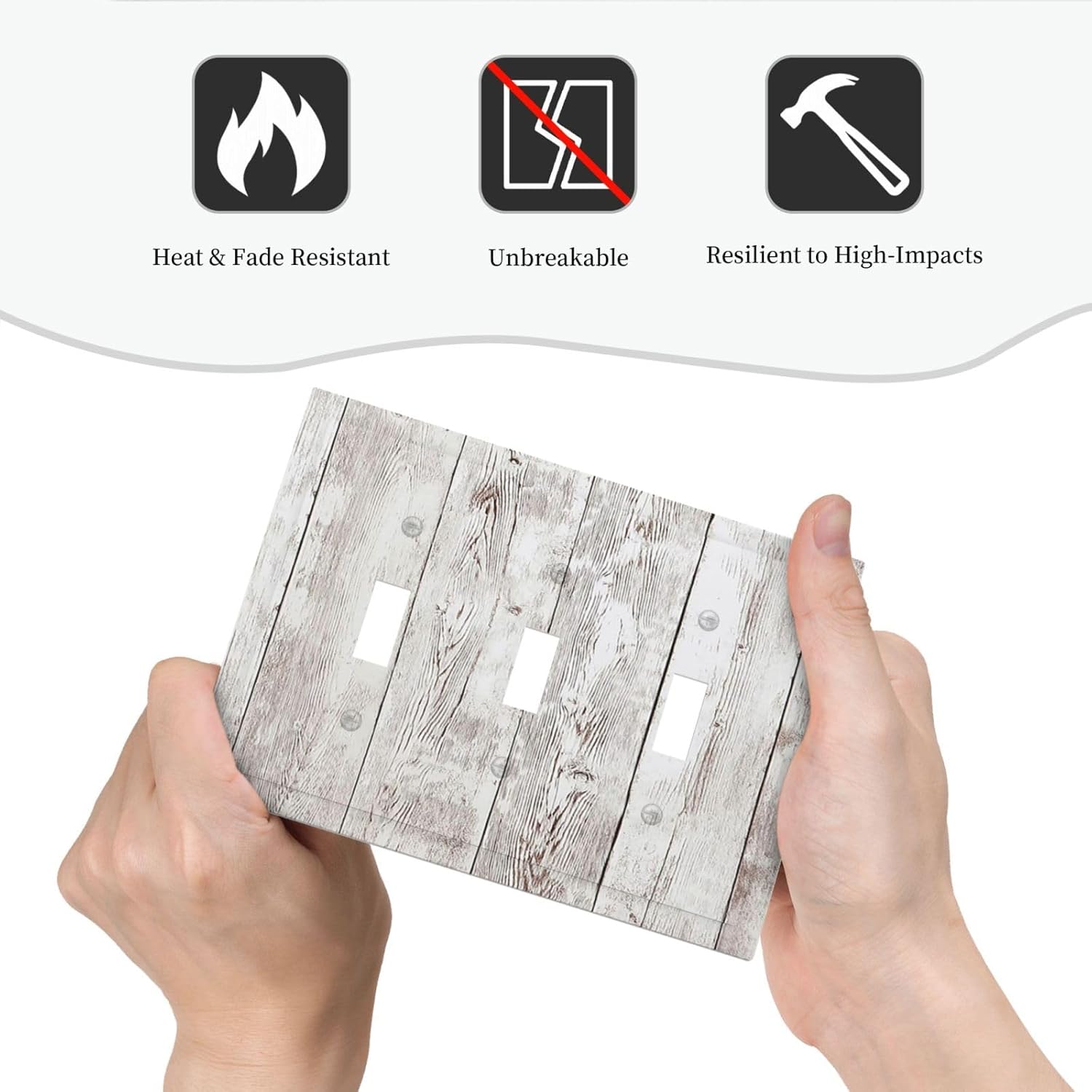 Decorative Switch Plates Rustic Vintage White Wood Grain 3 Gang Wall Plate Triple Toggle Light Switch Cover Faceplate Electrical Wall Panels for Farmhouse Home Decor