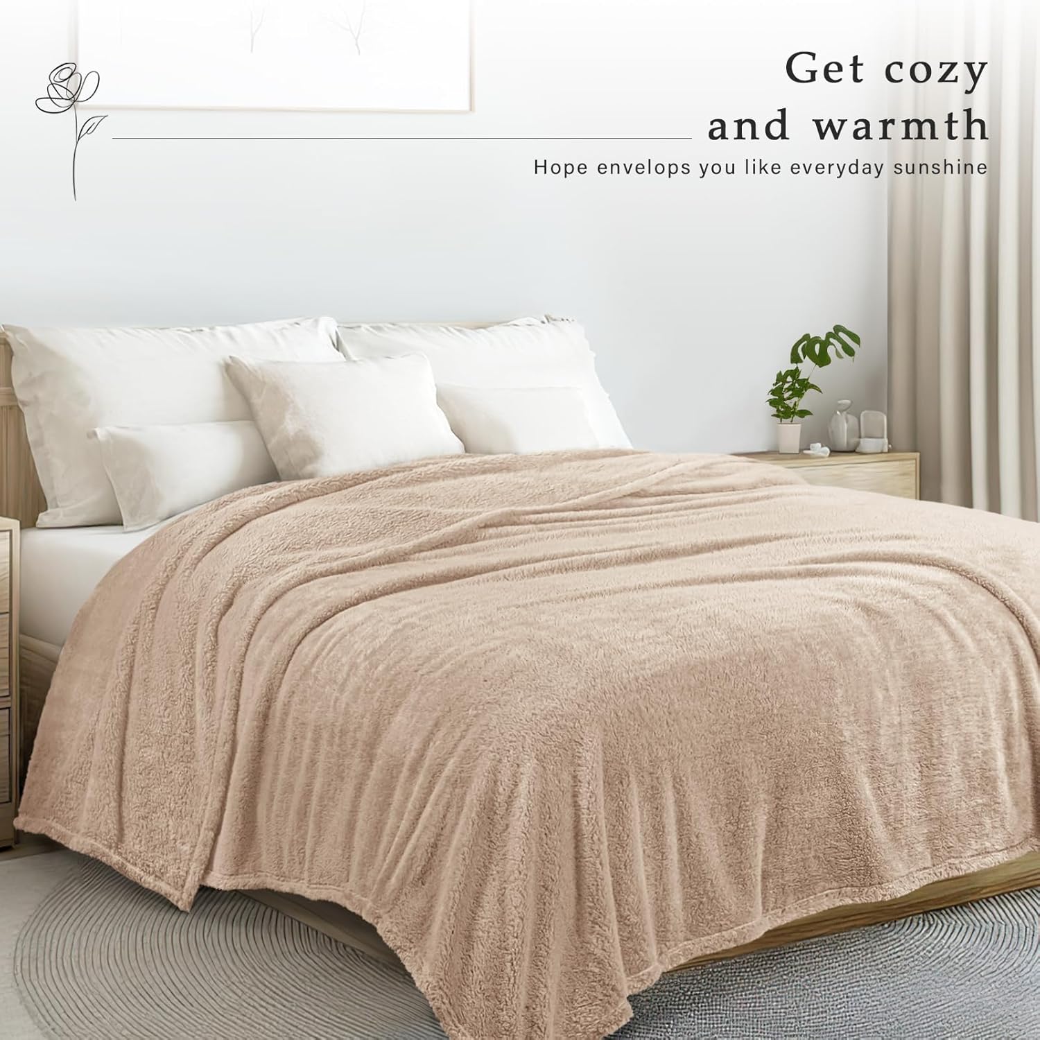 Exclusivo Mezcla King Size Flannel Fleece Blanket, Super Soft Velvet Plush Bed Blanket, Fuzzy Cozy and Warm for All Seasons, 90x104 Inches, Camel