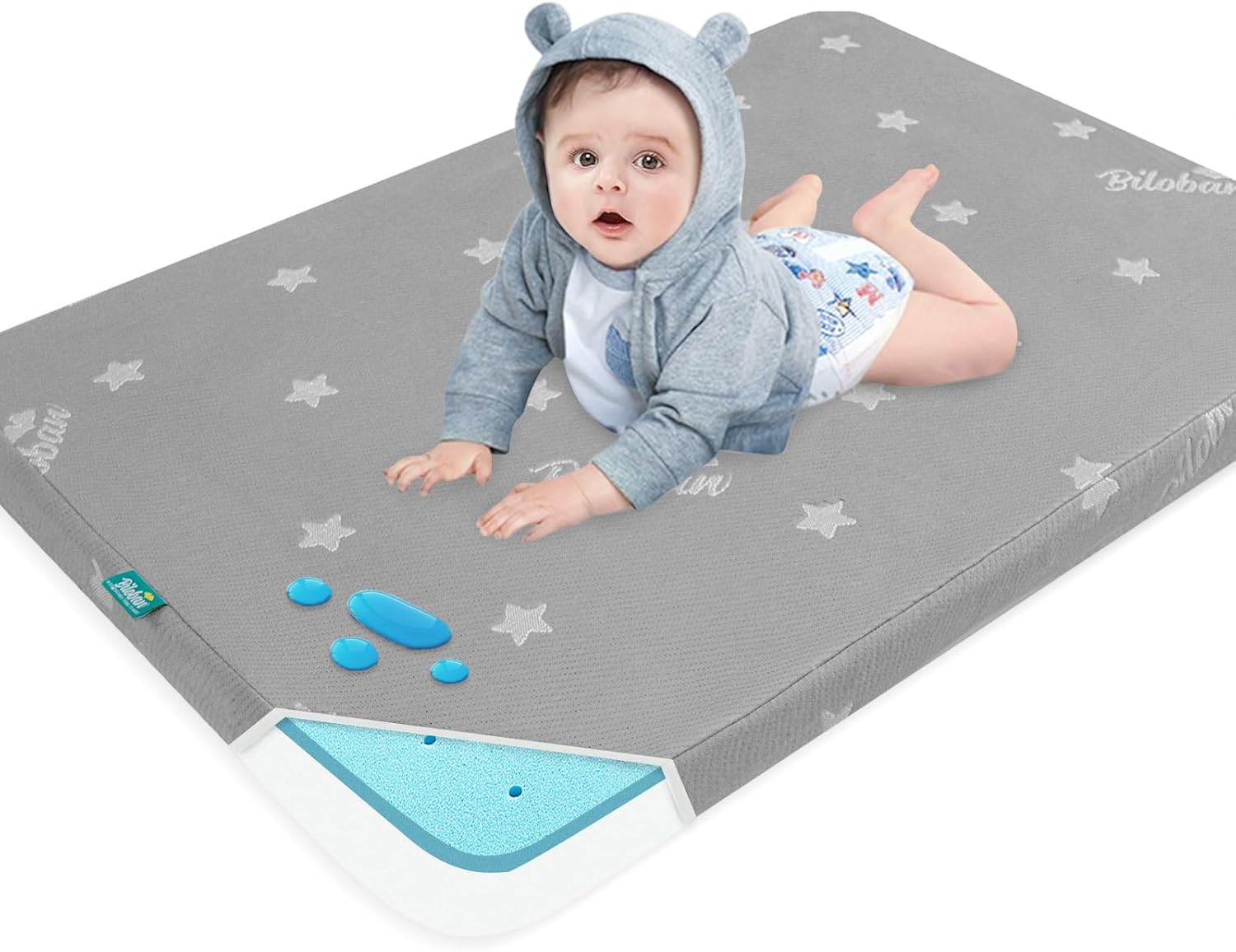 Bassinet Mattress Pad 24 x 38 Compatible with Dream On Me Nest/Zazzy, Davinci & Delta Children Mini Crib, Waterproof Breathable Baby Foam with Removable Zippered Cover, Ultra Soft