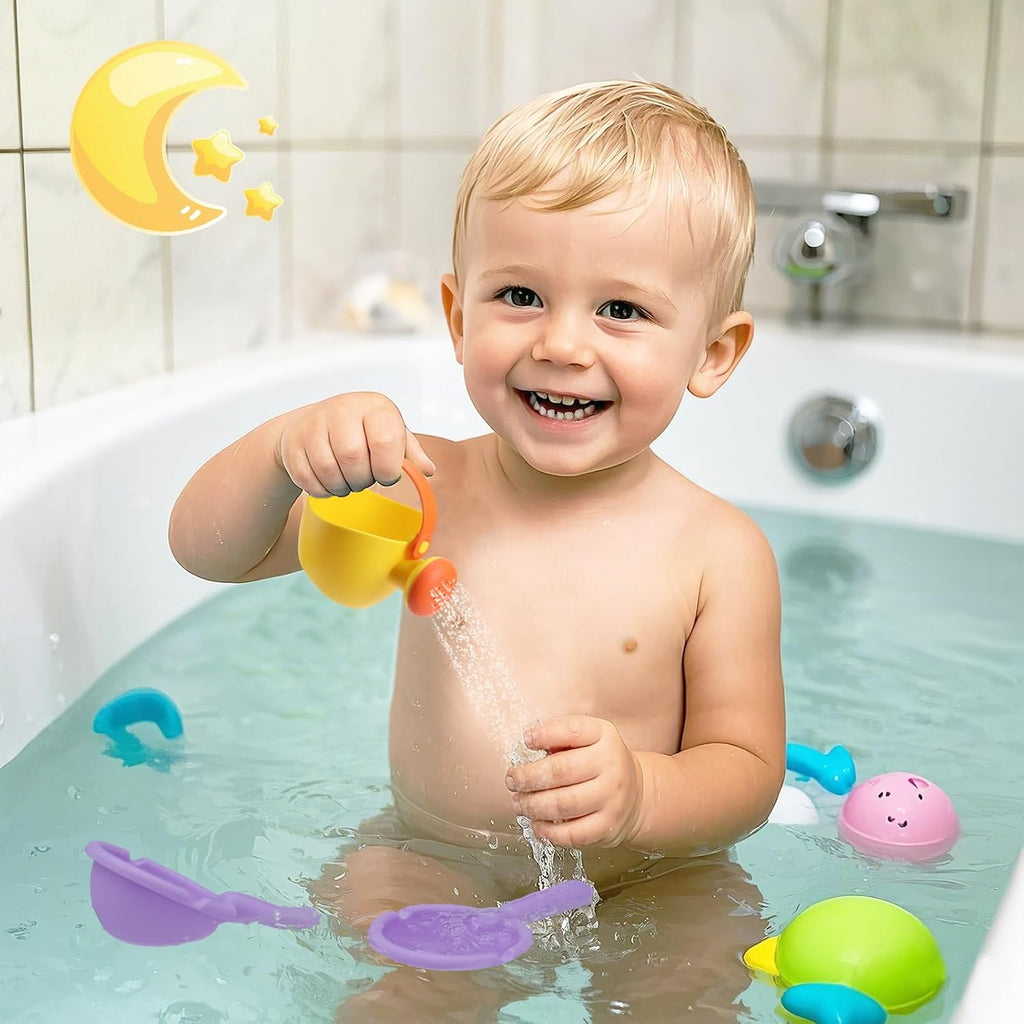 Small Soft Bath Toys for Toddlers 1-3 - Super Easy to Clean Water Table Toys Baby Tub Swimming Pool Toy Fun Tactile Training Newborn Gifts, 3Packs (Yellow)