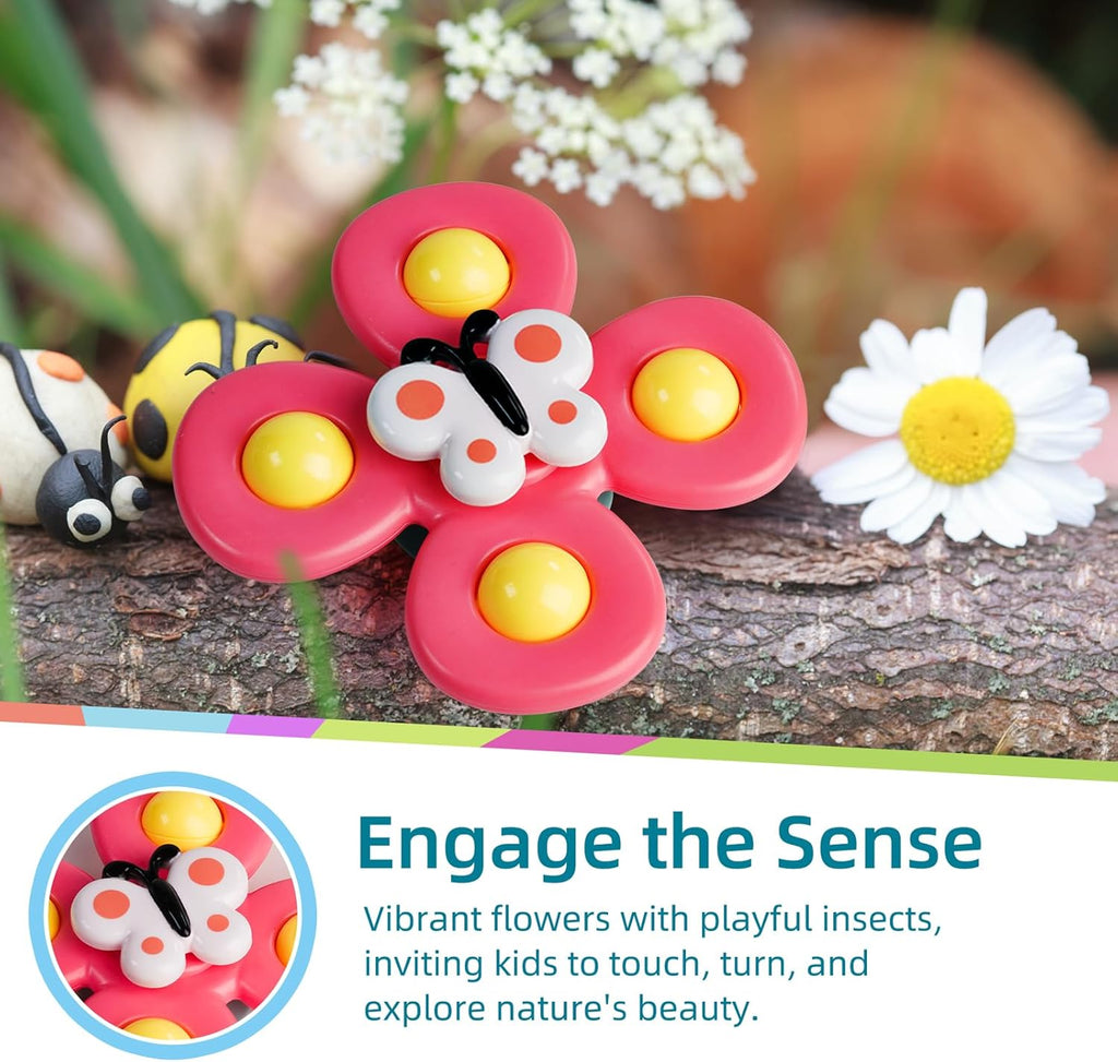LiKee Strong Suction Cup Fidget Spinnerz Sensory Bath Toys for Baby 12 18 Months Airplane Car Travel Table & Window Toys for 1 2 Year Old Toddler Boys and Girls (Insect)