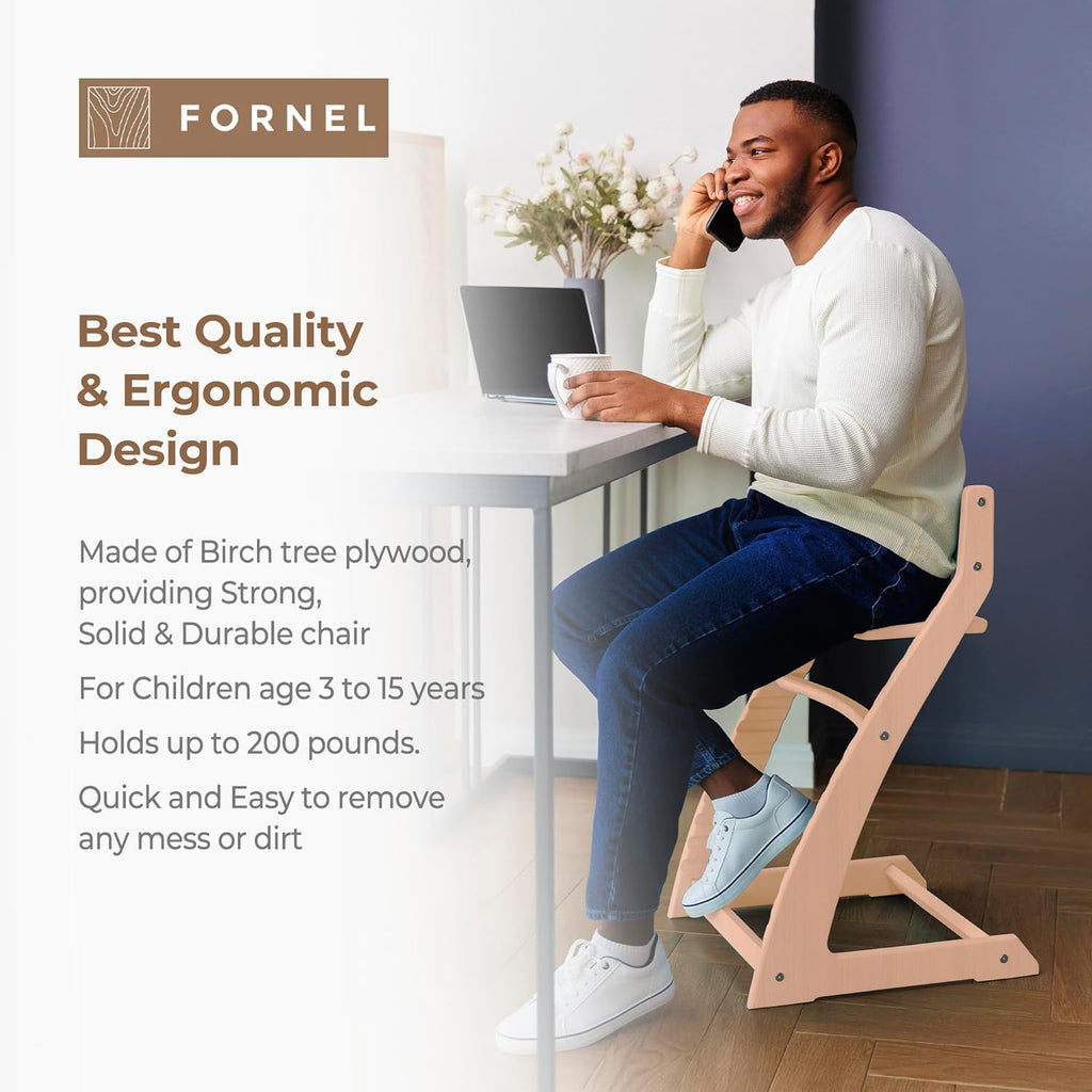 FORNEL Scandinavian Wooden High Chair | The Adjustable Grow-with-Me Chair, A Smart Alternative to Stokke | Perfect for Modern, Minimalist Kitchens (Natural & White)