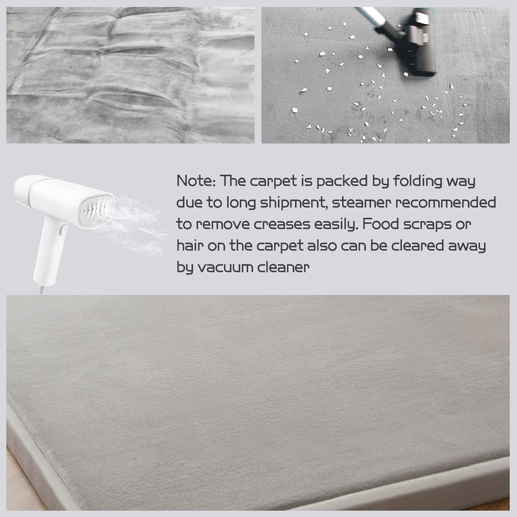 MAXYOYO Grey Coral Velvet Area Rug, Thick Japanese Tatami Mat Living Room Carpet with Non-Slip Backing, Large Solid Color Mat for Bedroom Dormitory Yoga, 78 by 158 inch