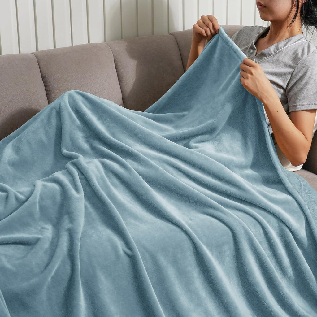 PHF Ultra Soft Fleece Throw Blanket, No Shed No Pilling Luxury Plush Cozy 300GSM Lightweight Blanket for Bed, Couch, Chair, Sofa Suitable for All Season, 50" x 60", Dusty Blue