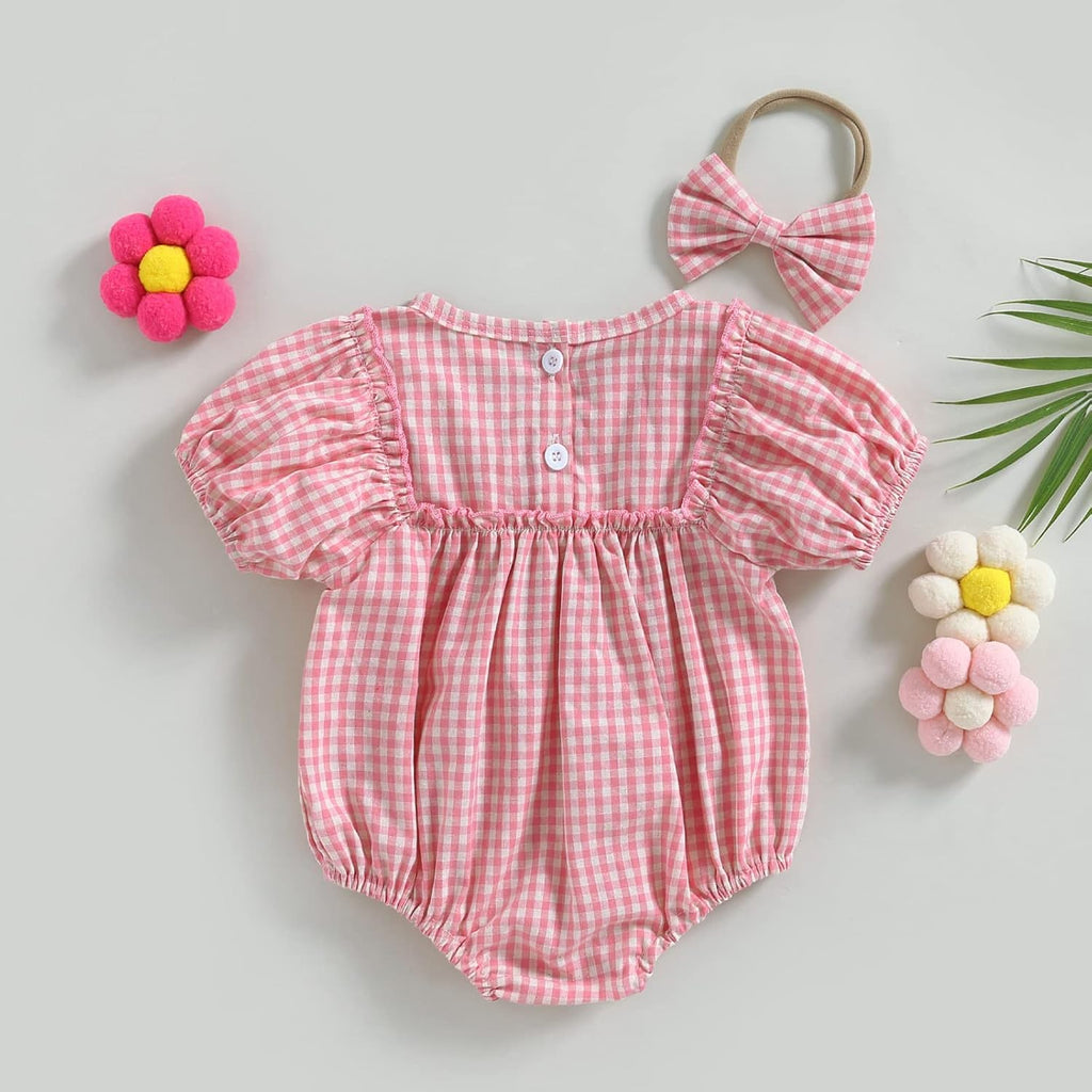 Douhoow Infant Baby Girl Plaid Romper Baby Sweatshirt Romper Ruffle Festival Clothes Fall Winter Outfits with Headband