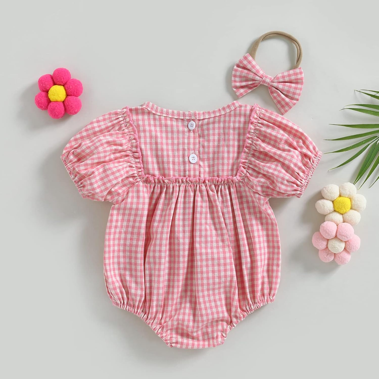 Douhoow Infant Baby Girl Plaid Romper Baby Sweatshirt Romper Ruffle Festival Clothes Fall Winter Outfits with Headband