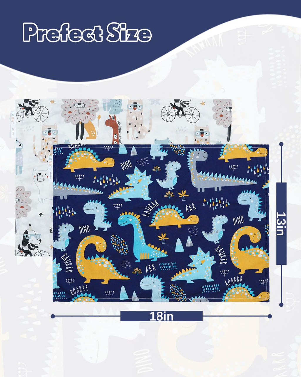 ALVABABY Toddler Pillowcases 2 Pack Organic Cotton Kids Pillow Cover Fit 13"x 18" or 12"x18" Envelope for Girl Boy Sleepy Travel