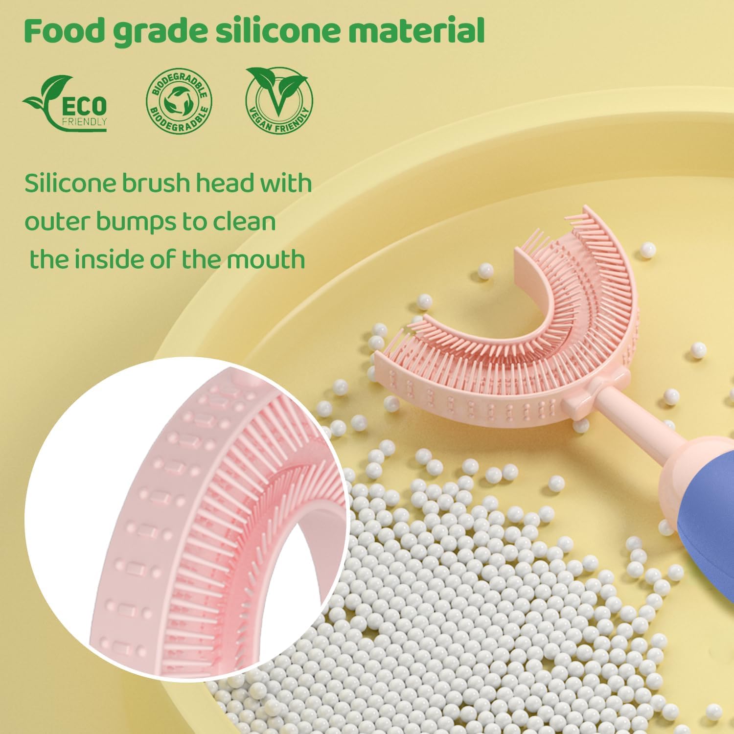 U-Shaped Toothbrush for Kids Ages 2-7， Soft Food-Grade Silicone for Sensitive Gums， 360° Teeth Cleaning Design，Training & Travel-Friendly Toddlers' Toothbrush (Yellow)