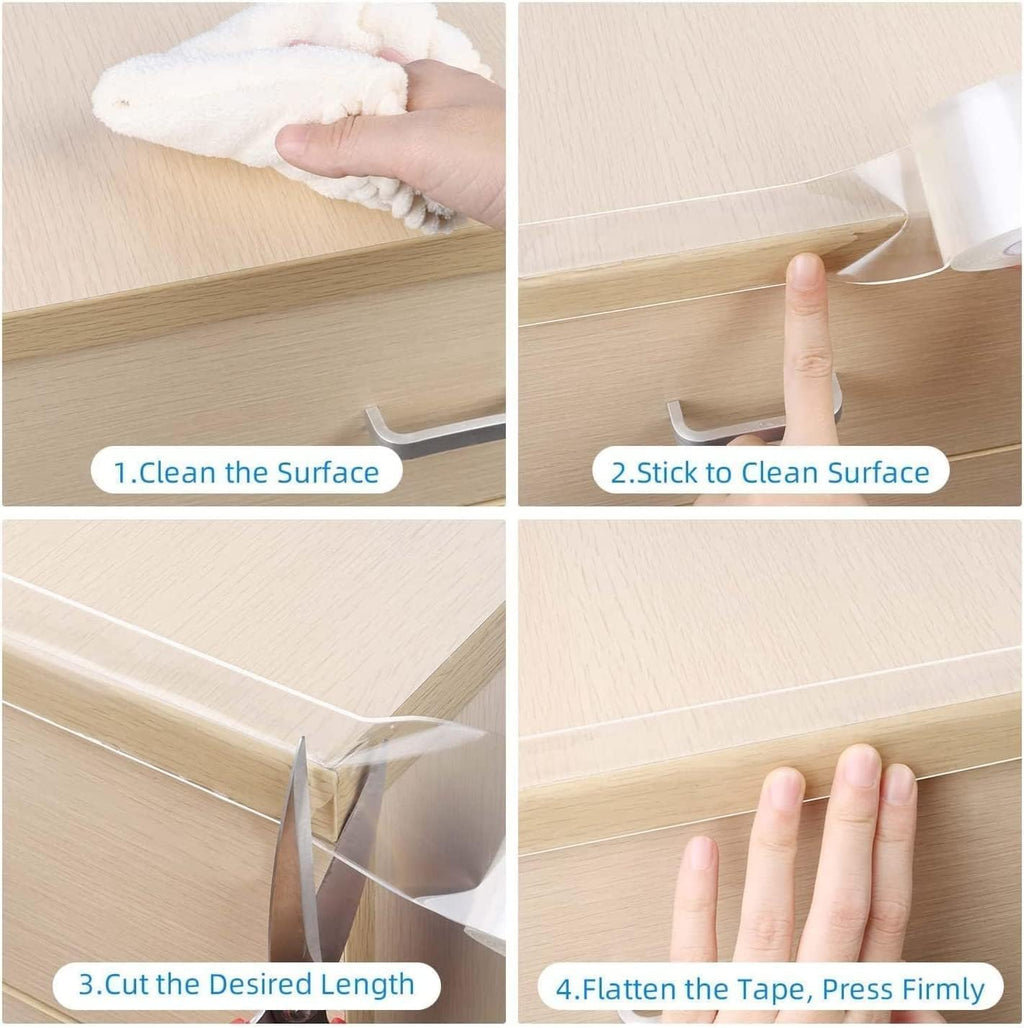 2Pack Clear Edge Protector Strip,1.57in x 16.4FT(32.8FT Total),Sharp Edge Wrap Cover Tape,Self Adhesive Protective Bumper Guards for Cabinet Door Desk Table Furniture,Kitchen Countertop,Waterproof