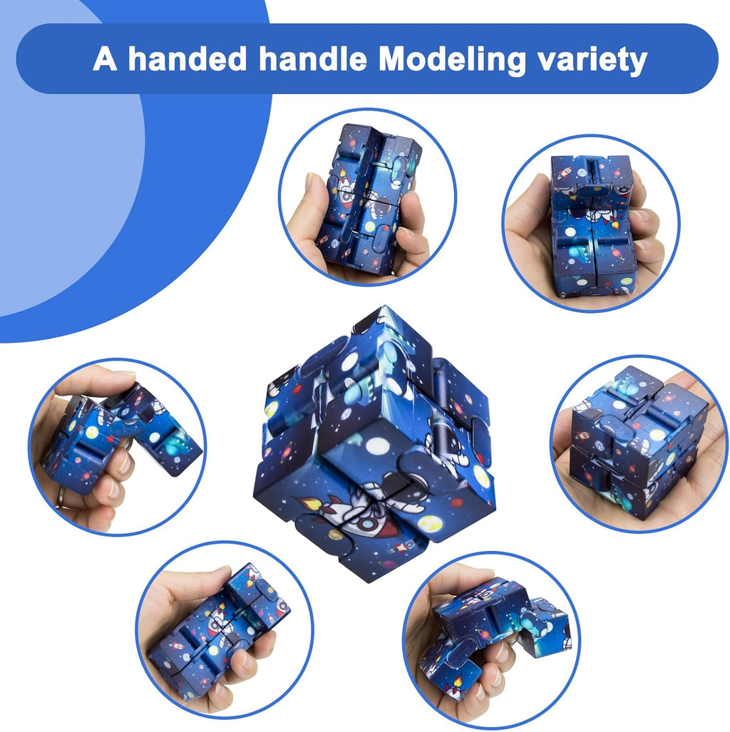 Infinitycube Fidget Toy Stress Relieving Fidgeting Game for Kids and Adults,Cute Pocket-sized Unique Gadget for Anxiety Relief and Kill Time (4, Galaxy & Astronauts)