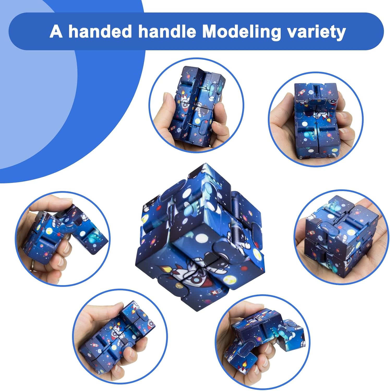 Infinitycube Fidget Toy Stress Relieving Fidgeting Game for Kids and Adults,Cute Pocket-sized Unique Gadget for Anxiety Relief and Kill Time (4, Galaxy & Astronauts)